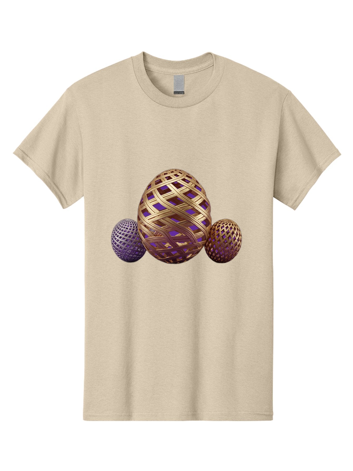 Golden-Eggs Men'S Graphic Tee, 100% Cotton, Comfortable Casual Summer Wear, Machine Washable, Lattice Eggs, Woven Eggs, Easter Eggs, Decorative Eggs, 3D Eggs, Purple And Gold, Festive Decor, Holiday Decorations, Egg Designs, Intricate Patterns Baa774 3