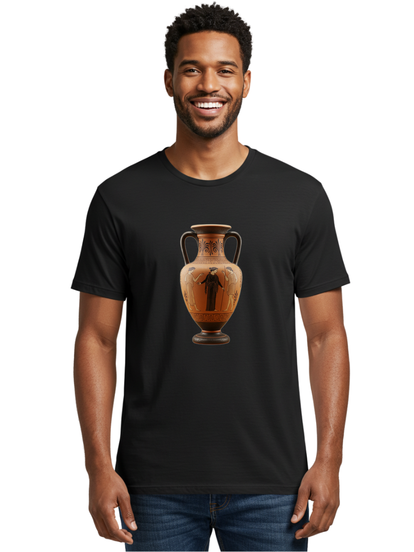 Greek-Vase Men'S Graphic Tee, 100% Cotton, Comfortable Casual Summer Wear, Machine Washable, Ancient Greek Pottery, Red Figure Technique, Classical Art, Mythological Scene, Women In Togas, Elegant Design, Ornate Patterns, Historical Artifact, Baa775 20