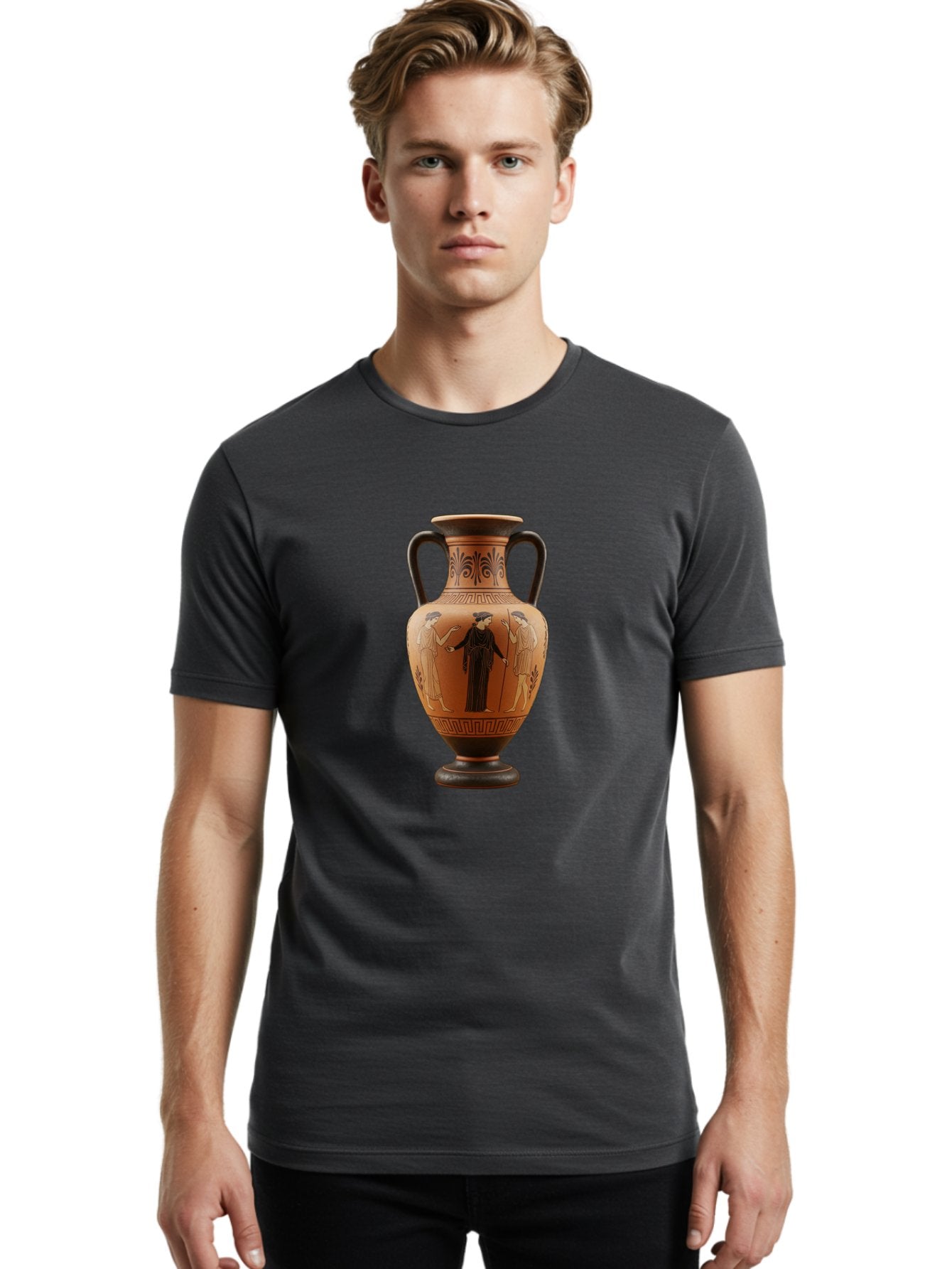 Greek-Vase Men'S Graphic Tee, 100% Cotton, Comfortable Casual Summer Wear, Machine Washable, Ancient Greek Pottery, Red Figure Technique, Classical Art, Mythological Scene, Women In Togas, Elegant Design, Ornate Patterns, Historical Artifact, Baa775 22
