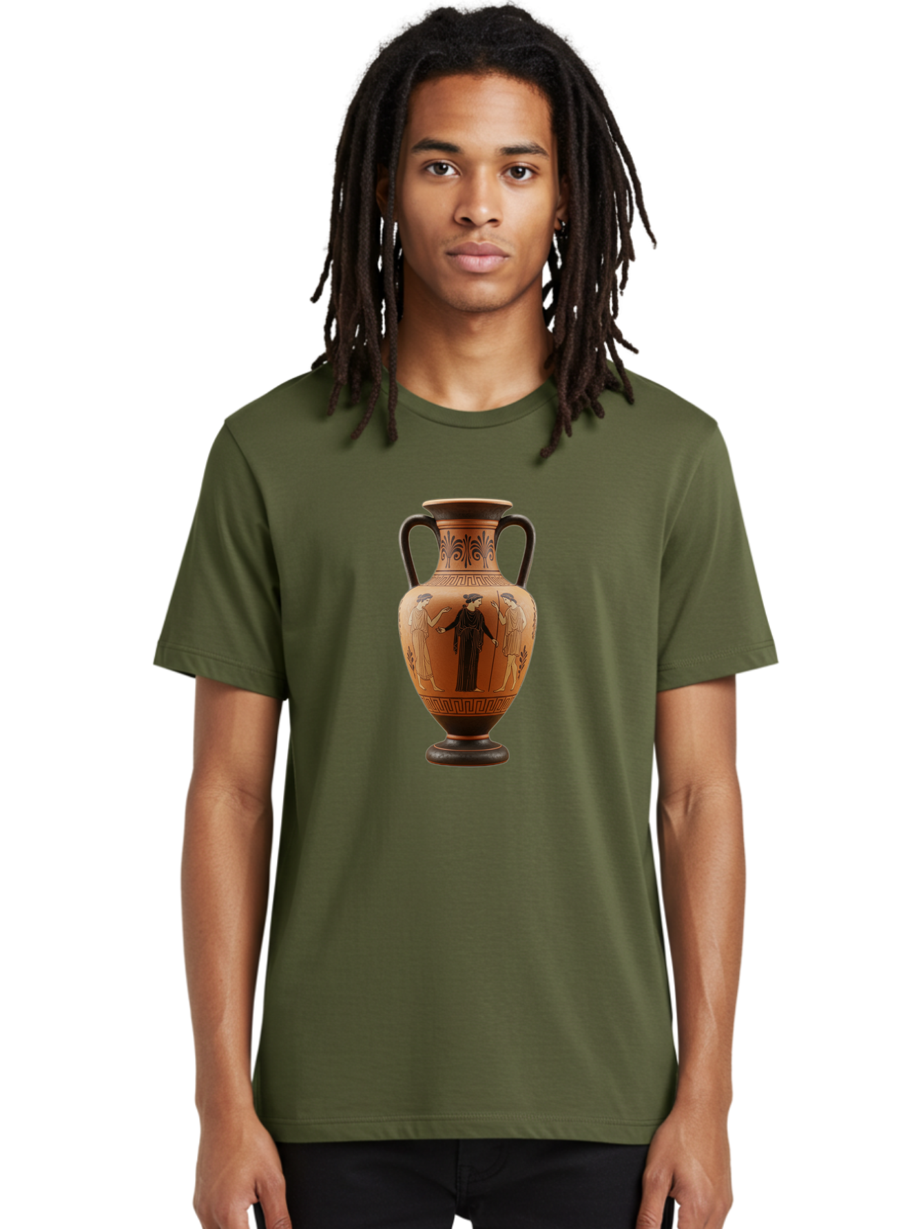 Greek-Vase Men'S Graphic Tee, 100% Cotton, Comfortable Casual Summer Wear, Machine Washable, Ancient Greek Pottery, Red Figure Technique, Classical Art, Mythological Scene, Women In Togas, Elegant Design, Ornate Patterns, Historical Artifact, Baa775 10