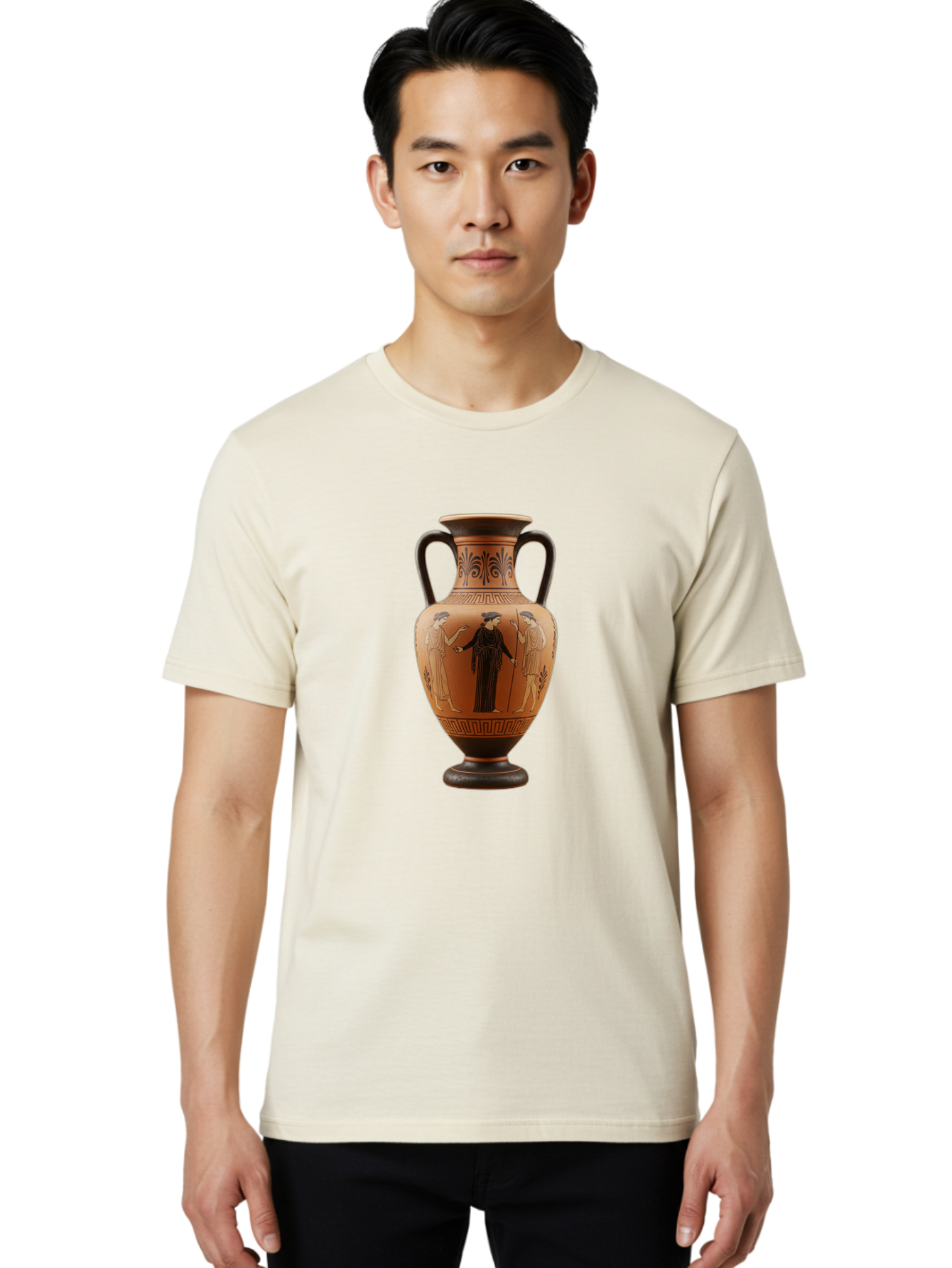 Greek-Vase Men'S Graphic Tee, 100% Cotton, Comfortable Casual Summer Wear, Machine Washable, Ancient Greek Pottery, Red Figure Technique, Classical Art, Mythological Scene, Women In Togas, Elegant Design, Ornate Patterns, Historical Artifact, Baa775 28