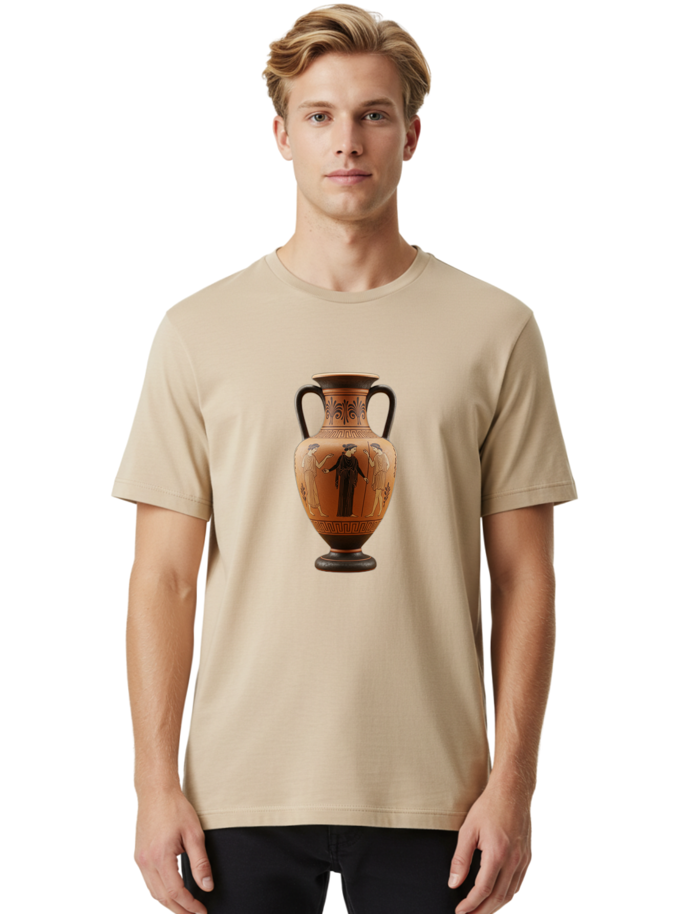 Greek-Vase Men'S Graphic Tee, 100% Cotton, Comfortable Casual Summer Wear, Machine Washable, Ancient Greek Pottery, Red Figure Technique, Classical Art, Mythological Scene, Women In Togas, Elegant Design, Ornate Patterns, Historical Artifact, Baa775 6