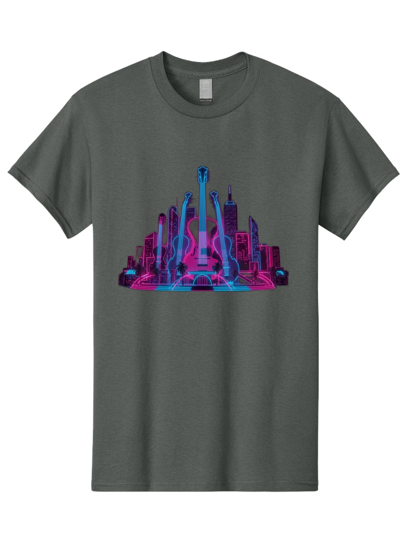 Guitars-Cityscape Men'S Graphic Tee, 100% Cotton, Comfortable Casual Summer Wear, Machine Washable, Guitars, City Skyline, Neon Lights, Futuristic Cityscape, Urban Landscape, Music Scene, Vibrant Colors, Electric Guitars Baa776 10