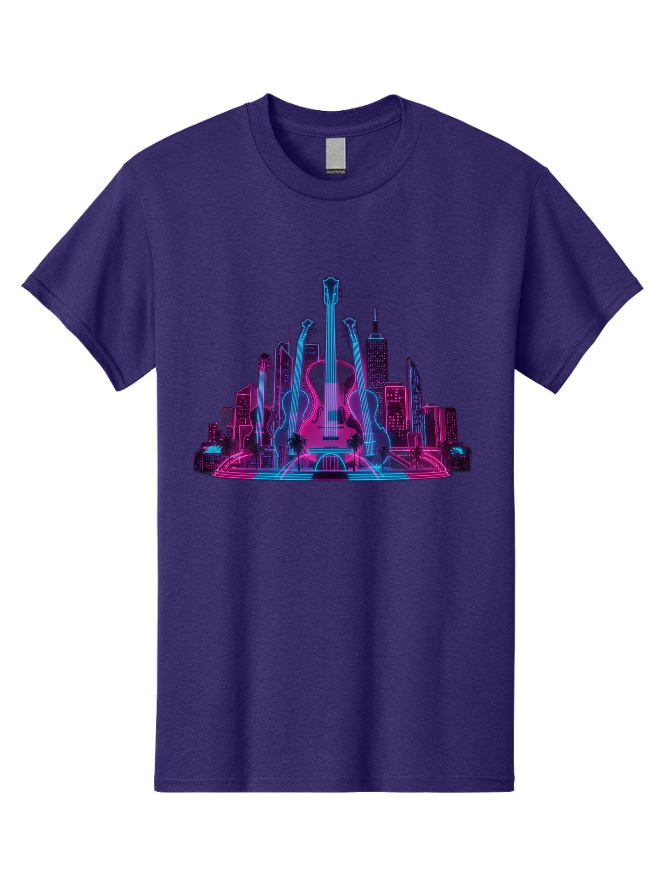 Guitars-Cityscape Men'S Graphic Tee, 100% Cotton, Comfortable Casual Summer Wear, Machine Washable, Guitars, City Skyline, Neon Lights, Futuristic Cityscape, Urban Landscape, Music Scene, Vibrant Colors, Electric Guitars Baa776 8