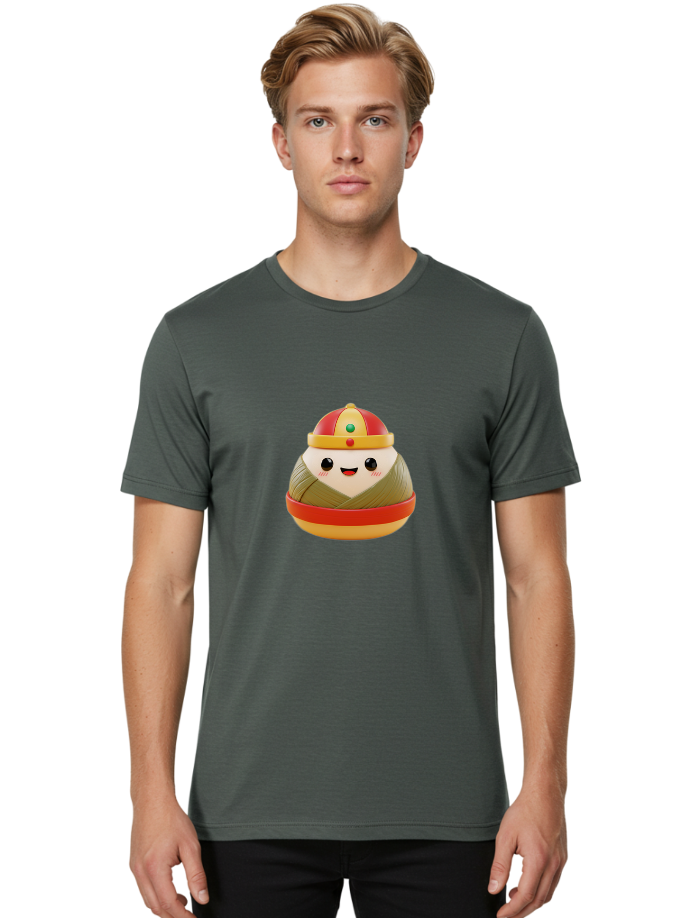 Gyoza-Prince Men'S Graphic Tee, 100% Cotton, Comfortable Casual Summer Wear, Machine Washable, Gyoza, Cartoon Character, Red And Gold Crown, Kawaii Face, Dumpling, Japanese Food, Fun Design, Cute, Cartoon Style, Playful, Foodie Art, Baa777 28