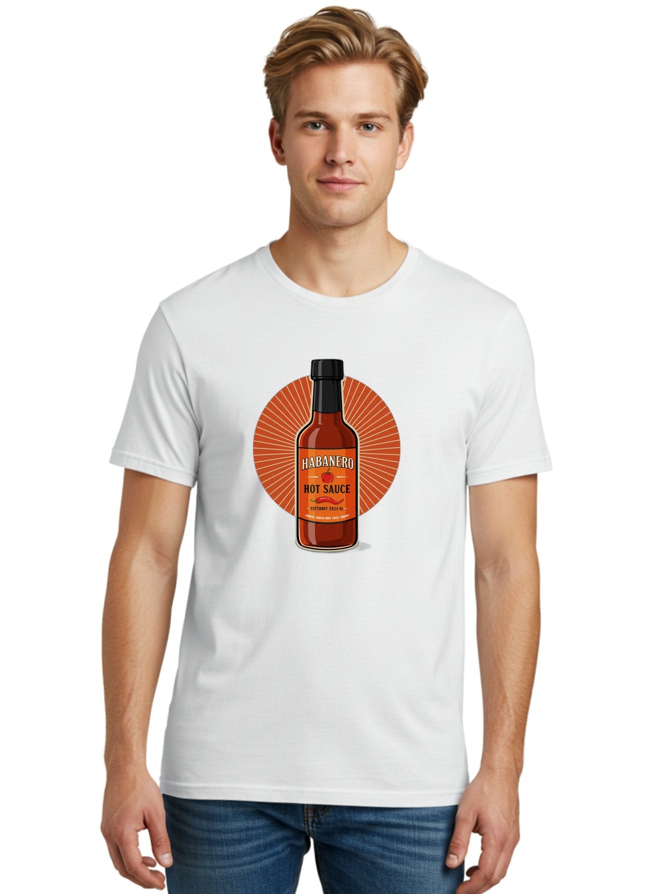 Habanero-Hot-Sauce Men'S Graphic Tee, 100% Cotton, Comfortable Casual Summer Wear, Machine Washable, Habanero Peppers, Hot Sauce Bottle, Spicy Condiment, Fiery Flavor, Condiment Packaging, Habanero Sauce, Hot Sauce Label, Chili Pepper, Baa778 23