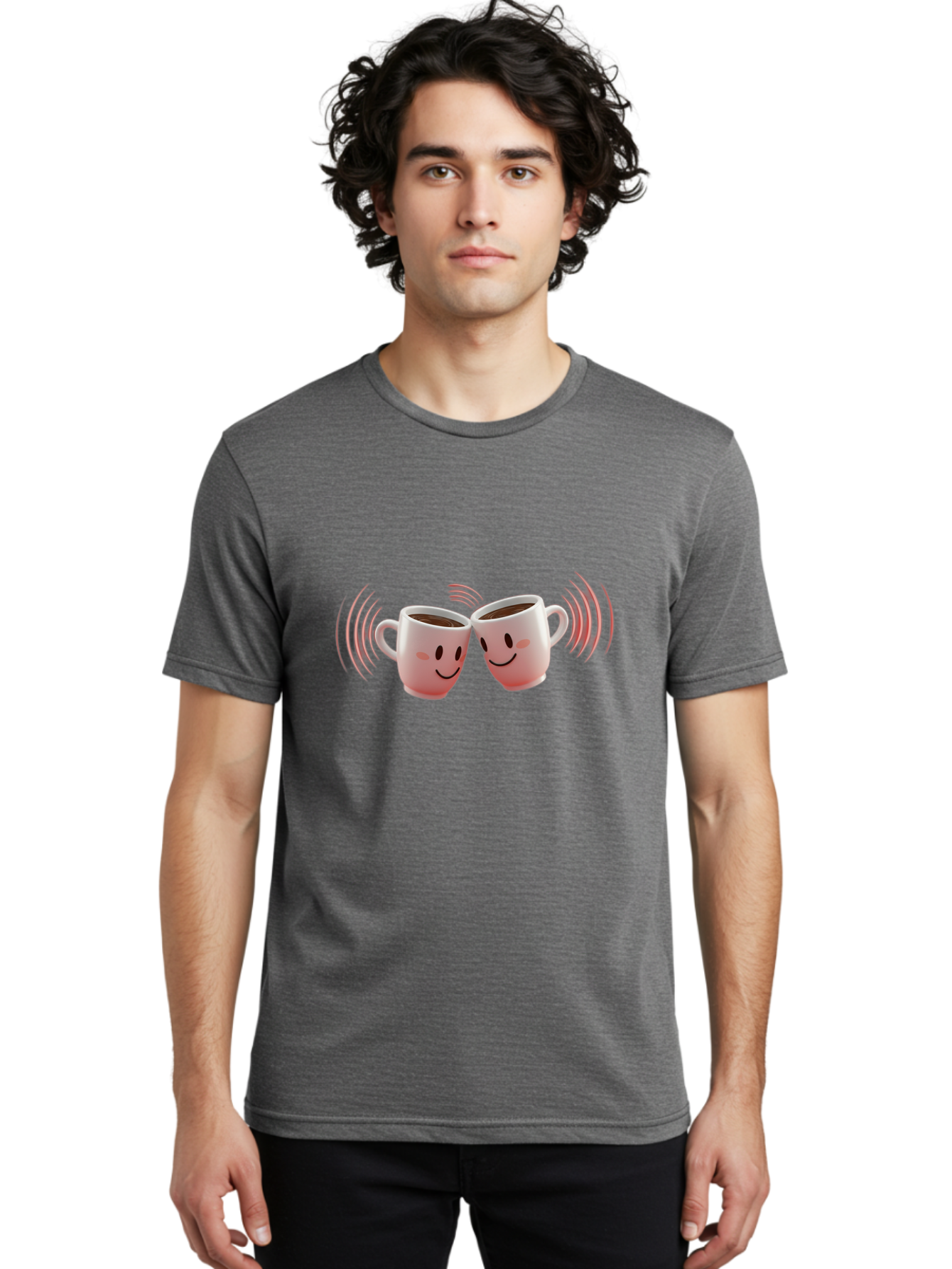 Happy-Coffee-Cups Men'S Graphic Tee, 100% Cotton, Comfortable Casual Summer Wear, Machine Washable, Clinking Coffee Cups, Smiley Faces, Coffee Break, Happy Vibes, Social Bonding, Friendship, Joyful Moment, Cute Cartoon, Coffee Lovers Baa781 6