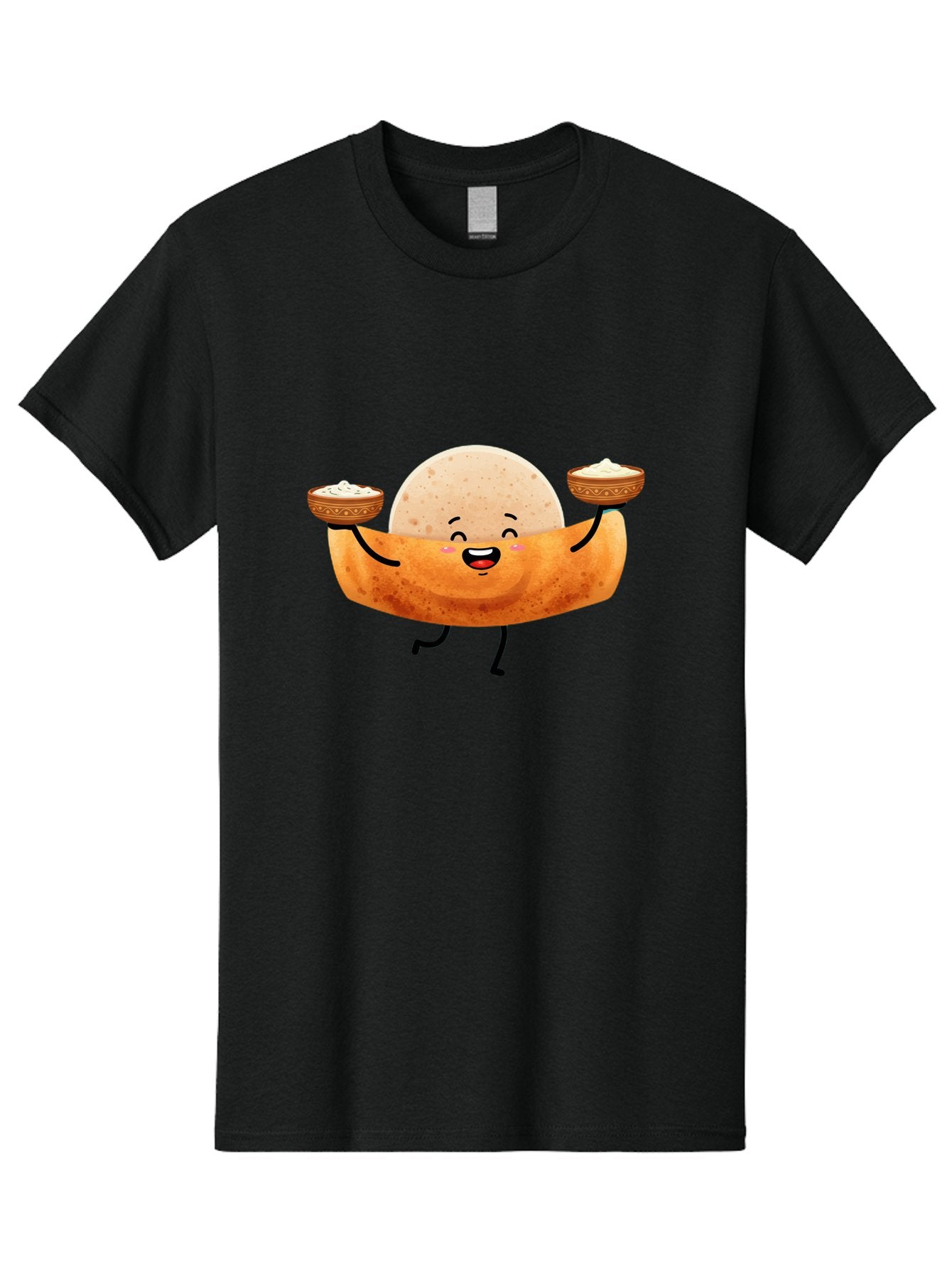 Happy-Dosa-Character Men'S Graphic Tee, 100% Cotton, Comfortable Casual Summer Wear, Machine Washable, Cartoon Taco Character, Mexican Food, Traditional Dishes, Salsa And Dips, Happy Face, Playful, Fiesta, Festive, Vibrant, Delicious Baa782 11