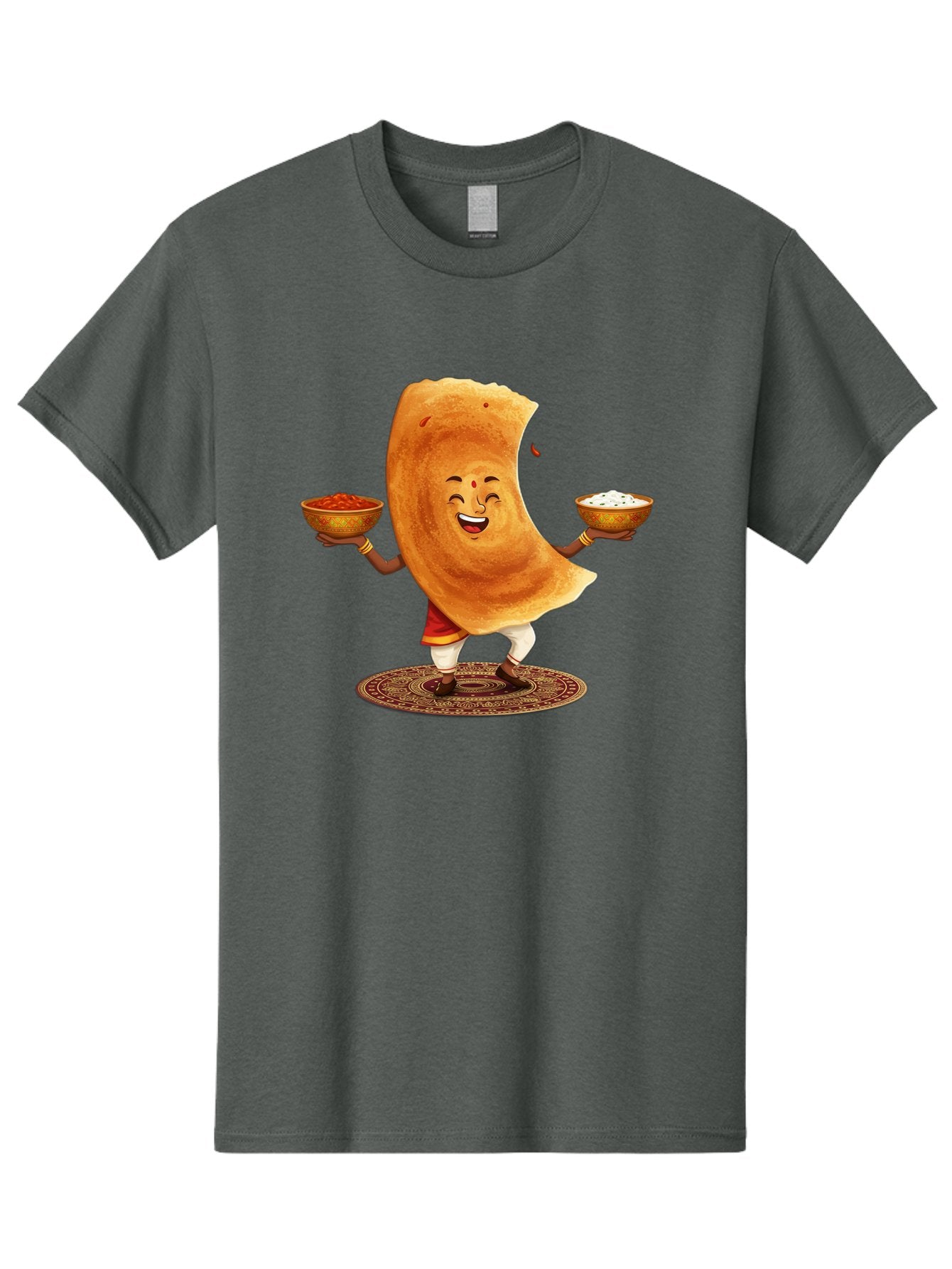 Happy-Dosa-With-Chutney Men'S Graphic Tee, 100% Cotton, Comfortable Casual Summer Wear, Machine Washable, Cartoon Roti Character, Indian Flatbread, Traditional Attire, Curry, Rice Bowls, Happy Expression, Cultural Representation, Baa783 5