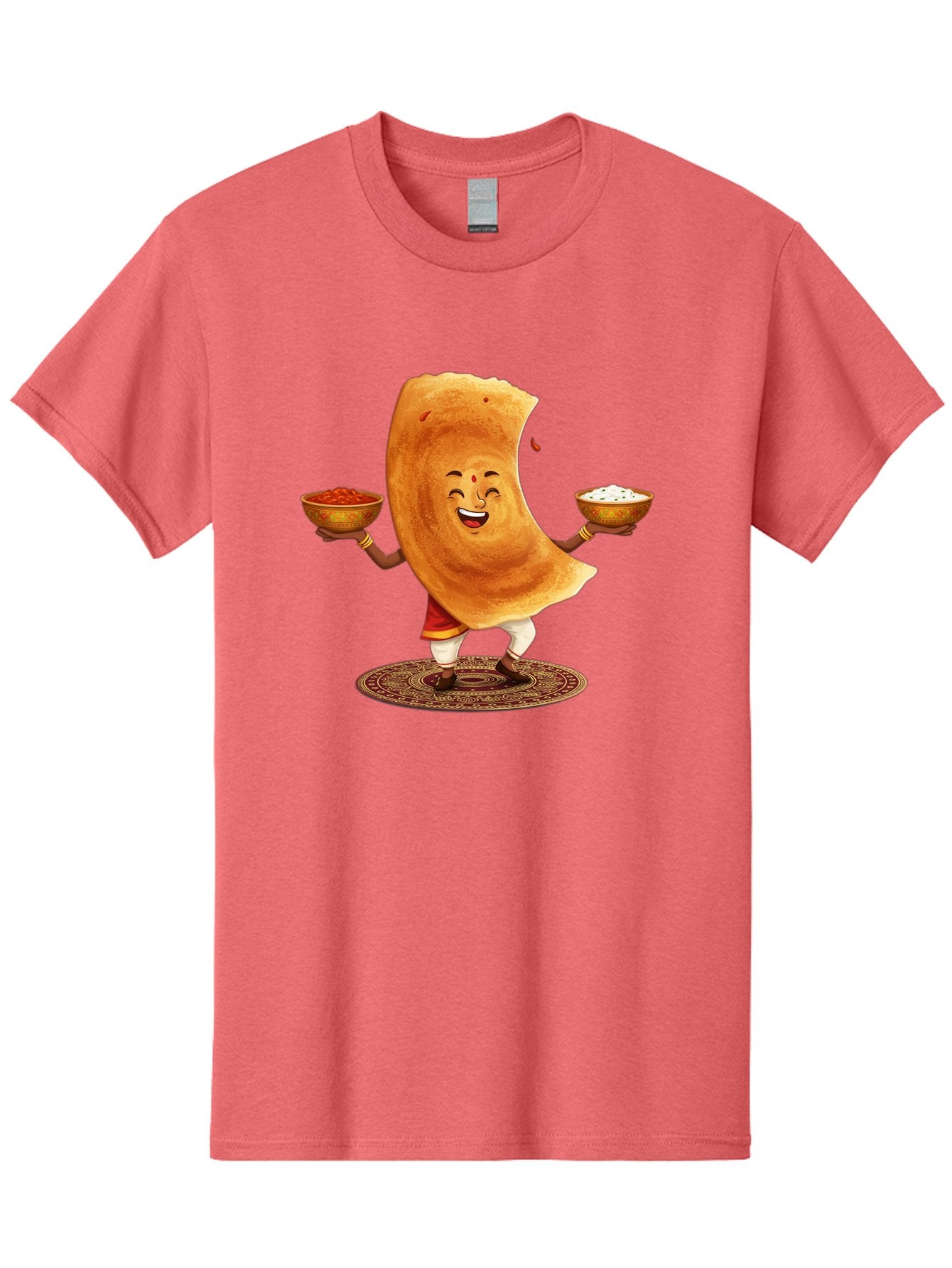 Happy-Dosa-With-Chutney Men'S Graphic Tee, 100% Cotton, Comfortable Casual Summer Wear, Machine Washable, Cartoon Roti Character, Indian Flatbread, Traditional Attire, Curry, Rice Bowls, Happy Expression, Cultural Representation, Baa783 10