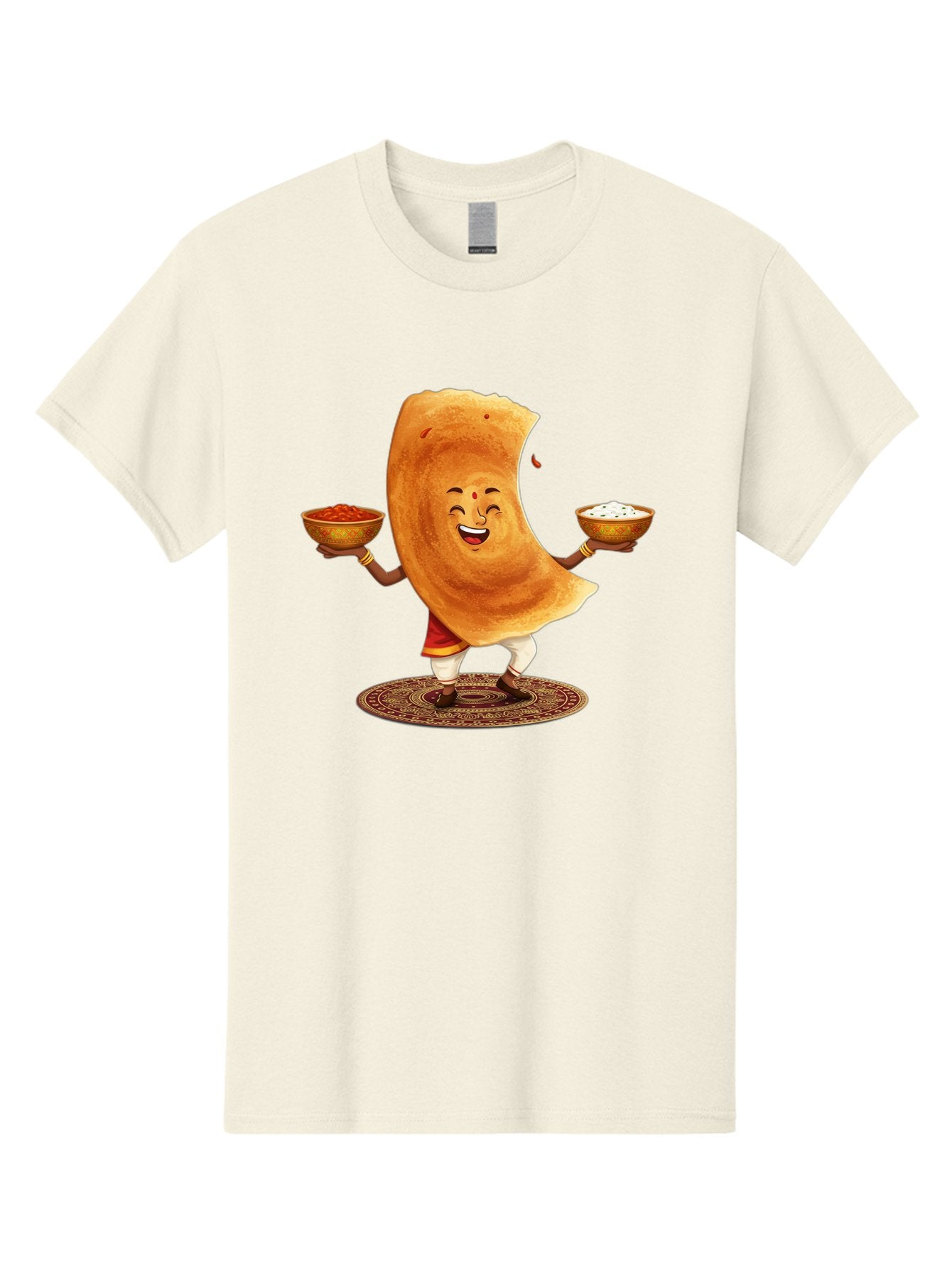 Happy-Dosa-With-Chutney Men'S Graphic Tee, 100% Cotton, Comfortable Casual Summer Wear, Machine Washable, Cartoon Roti Character, Indian Flatbread, Traditional Attire, Curry, Rice Bowls, Happy Expression, Cultural Representation, Baa783 6