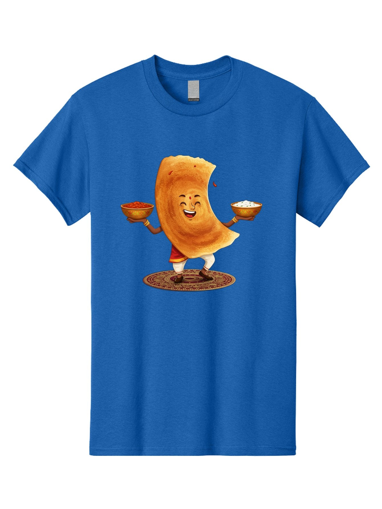 Happy-Dosa-With-Chutney Men'S Graphic Tee, 100% Cotton, Comfortable Casual Summer Wear, Machine Washable, Cartoon Roti Character, Indian Flatbread, Traditional Attire, Curry, Rice Bowls, Happy Expression, Cultural Representation, Baa783 3