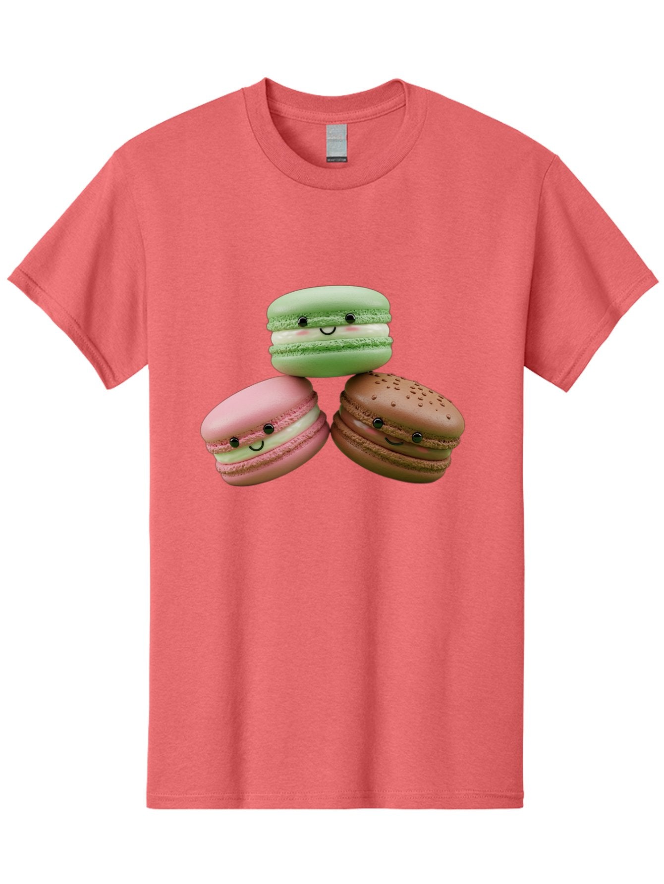 Happy-Macarons Men'S Graphic Tee, 100% Cotton, Comfortable Casual Summer Wear, Machine Washable, Cartoon Macarons, Smiling Faces, Pastel Colors, Cute Desserts, Sweet Treats, Dessert Art, French Macarons, Chocolate Macaron, Pink Macaron, Baa784 6
