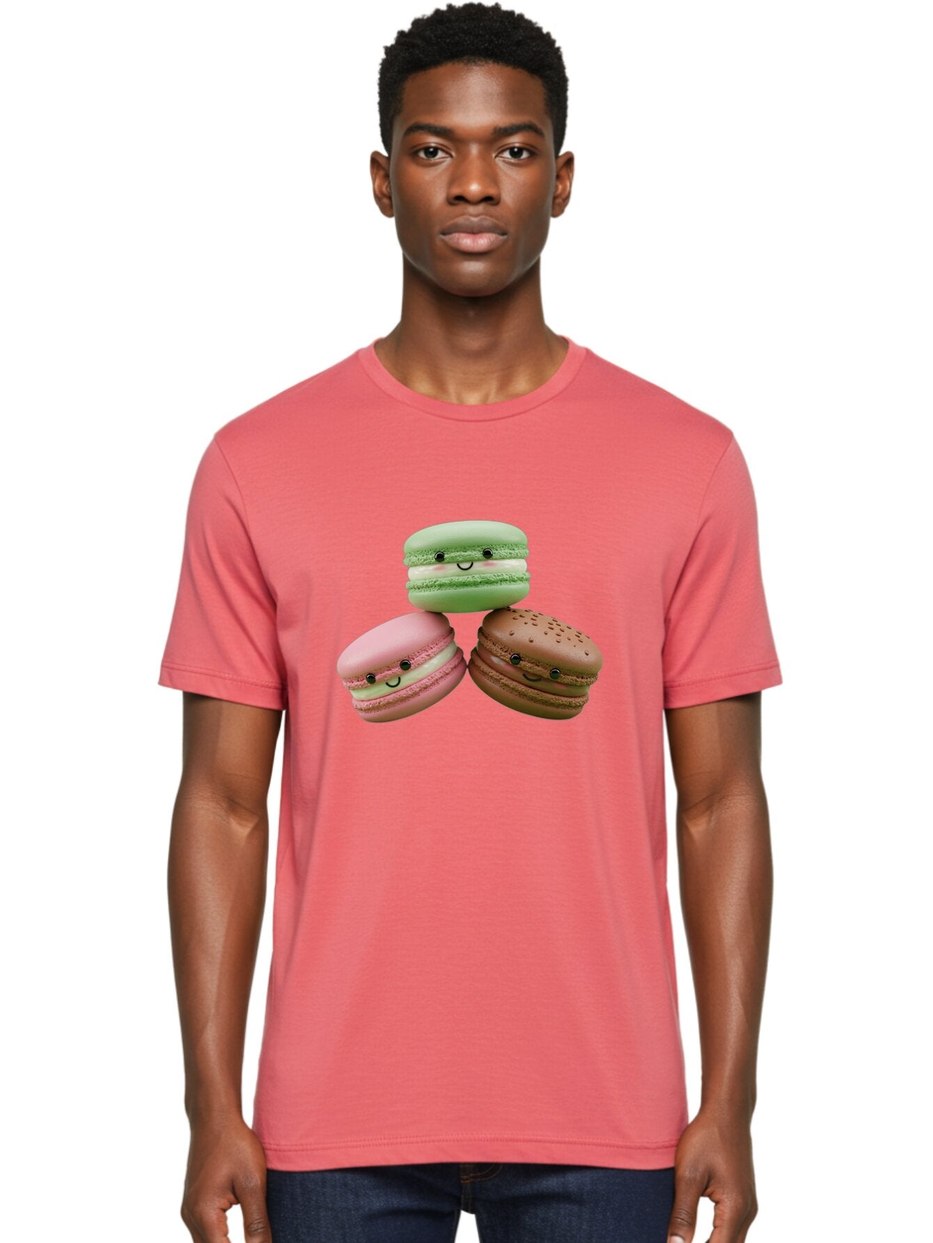 Happy-Macarons Men'S Graphic Tee, 100% Cotton, Comfortable Casual Summer Wear, Machine Washable, Cartoon Macarons, Smiling Faces, Pastel Colors, Cute Desserts, Sweet Treats, Dessert Art, French Macarons, Chocolate Macaron, Pink Macaron, Baa784 24