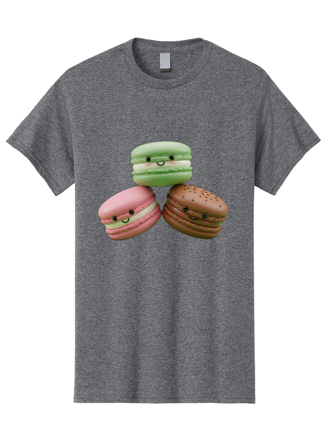 Happy-Macarons Men'S Graphic Tee, 100% Cotton, Comfortable Casual Summer Wear, Machine Washable, Cartoon Macarons, Smiling Faces, Pastel Colors, Cute Desserts, Sweet Treats, Dessert Art, French Macarons, Chocolate Macaron, Pink Macaron, Baa784 11