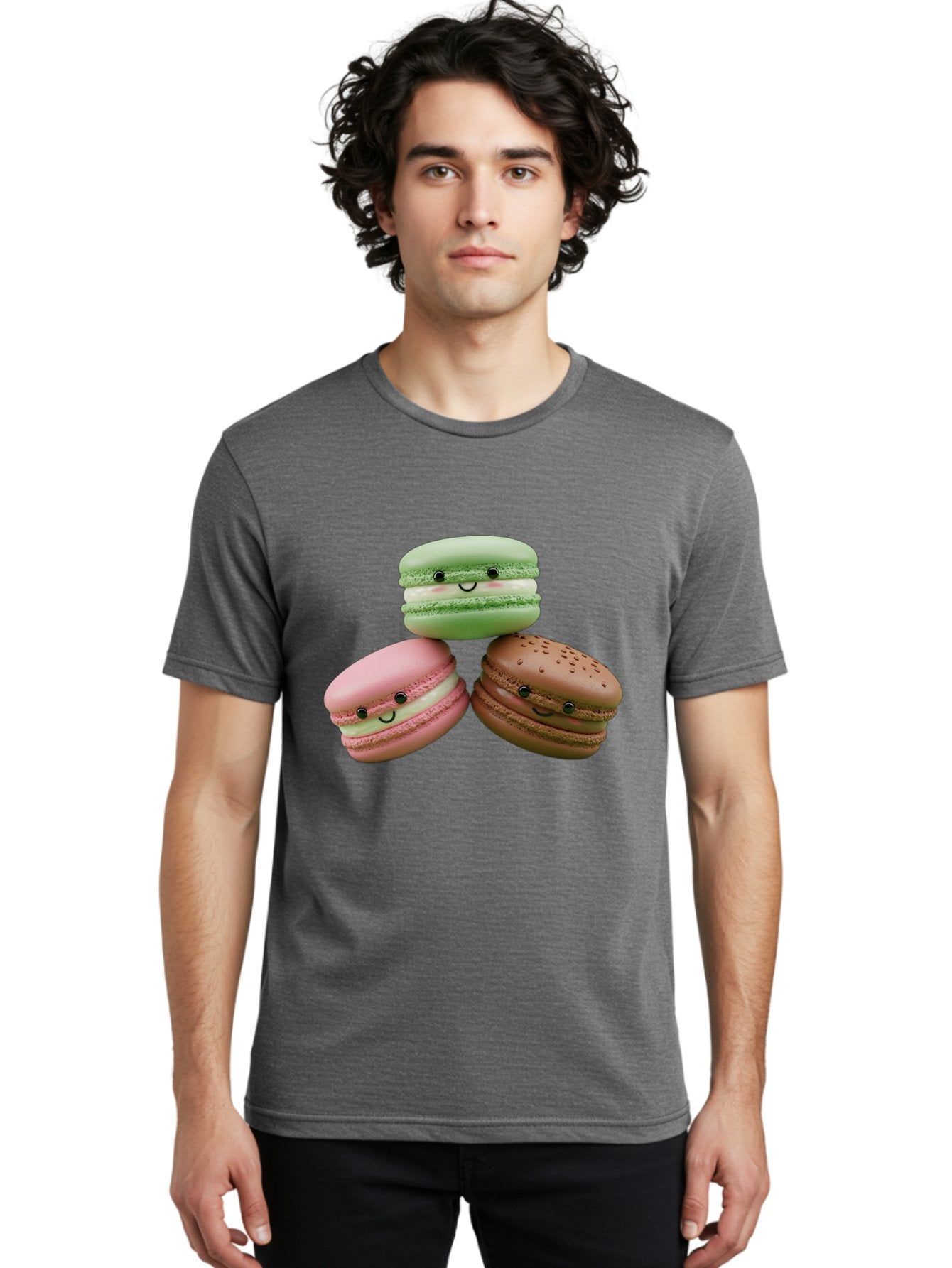 Happy-Macarons Men'S Graphic Tee, 100% Cotton, Comfortable Casual Summer Wear, Machine Washable, Cartoon Macarons, Smiling Faces, Pastel Colors, Cute Desserts, Sweet Treats, Dessert Art, French Macarons, Chocolate Macaron, Pink Macaron, Baa784 27