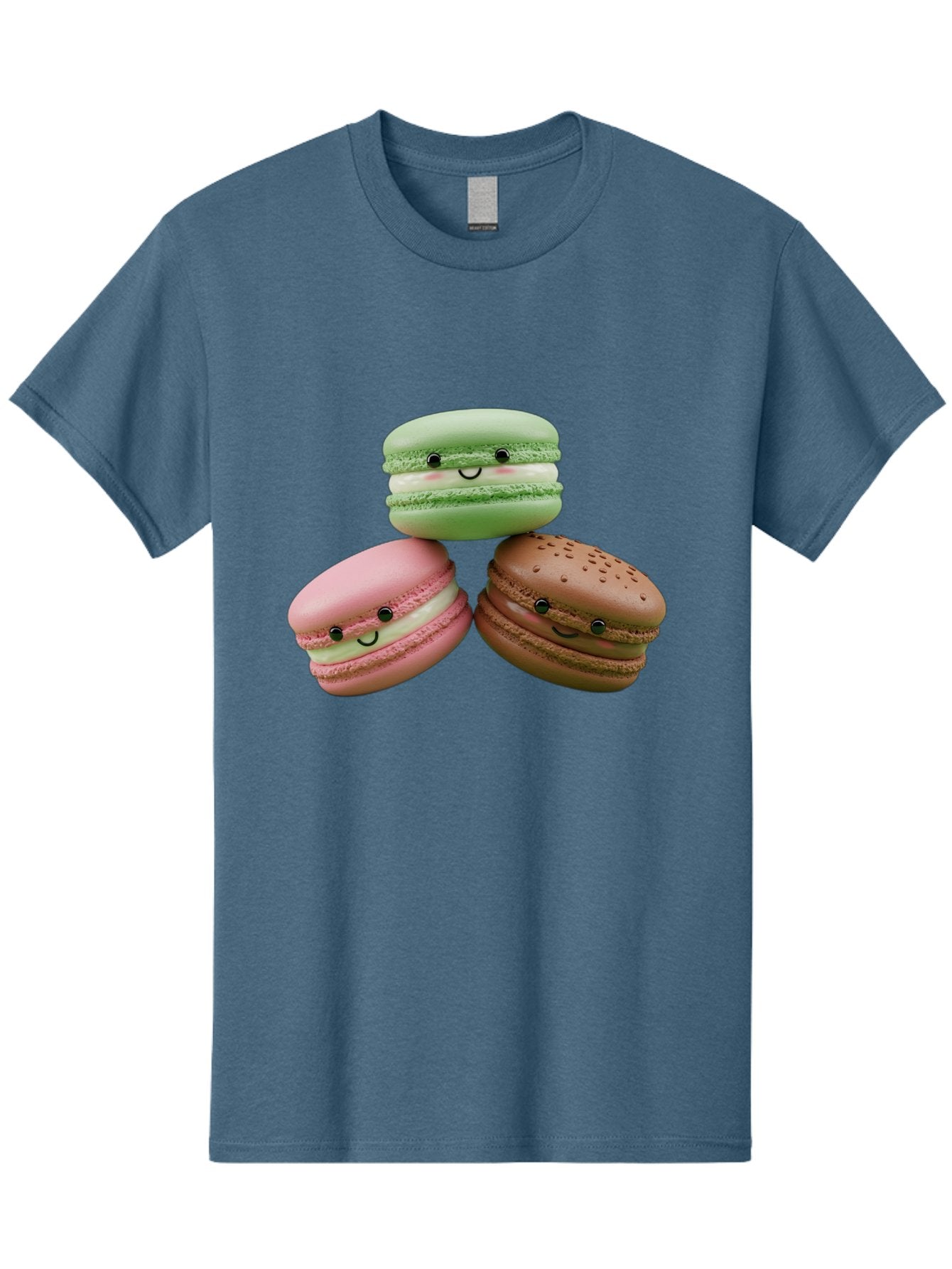 Happy-Macarons Men'S Graphic Tee, 100% Cotton, Comfortable Casual Summer Wear, Machine Washable, Cartoon Macarons, Smiling Faces, Pastel Colors, Cute Desserts, Sweet Treats, Dessert Art, French Macarons, Chocolate Macaron, Pink Macaron, Baa784 3