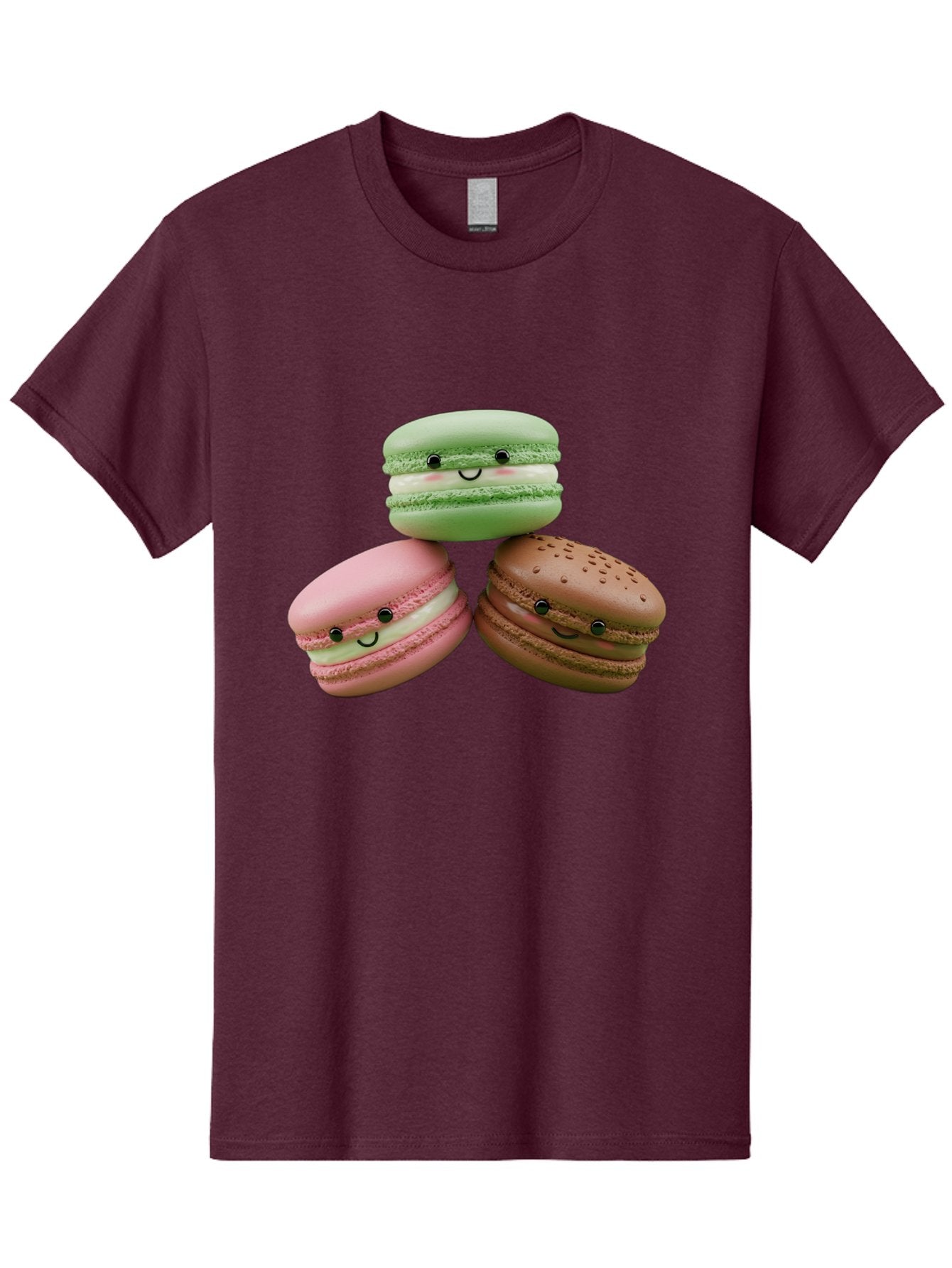Happy-Macarons Men'S Graphic Tee, 100% Cotton, Comfortable Casual Summer Wear, Machine Washable, Cartoon Macarons, Smiling Faces, Pastel Colors, Cute Desserts, Sweet Treats, Dessert Art, French Macarons, Chocolate Macaron, Pink Macaron, Baa784