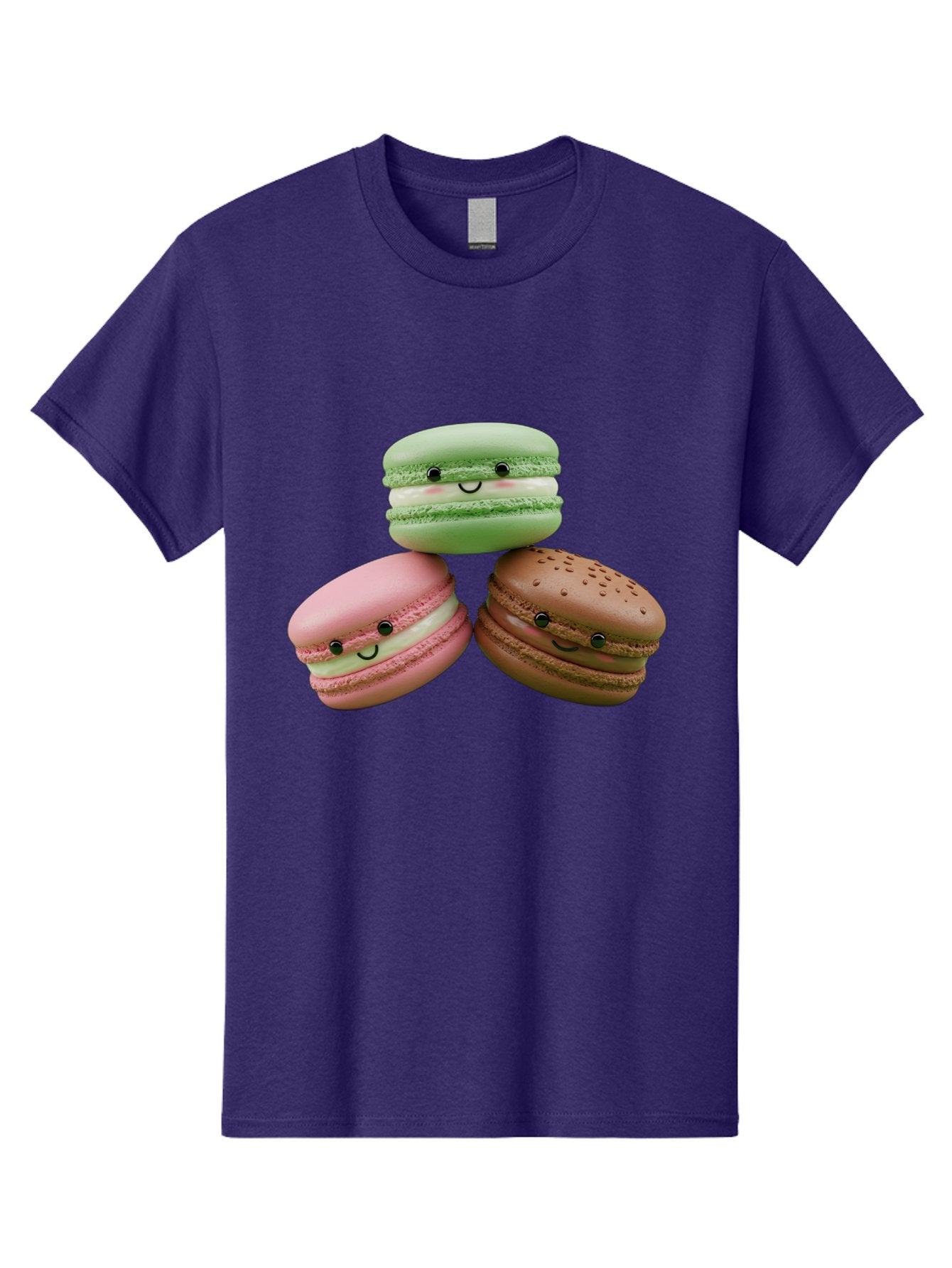 Happy-Macarons Men'S Graphic Tee, 100% Cotton, Comfortable Casual Summer Wear, Machine Washable, Cartoon Macarons, Smiling Faces, Pastel Colors, Cute Desserts, Sweet Treats, Dessert Art, French Macarons, Chocolate Macaron, Pink Macaron, Baa784