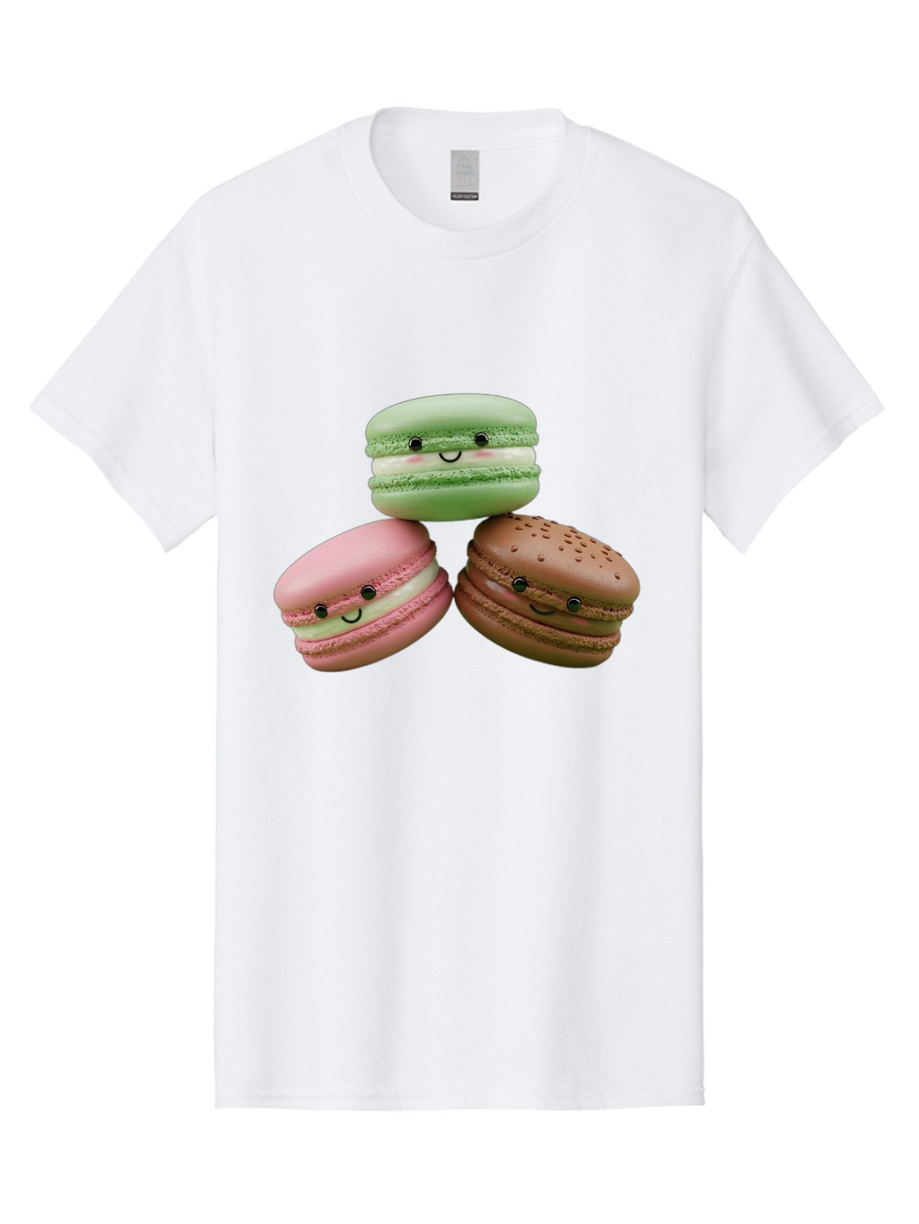 Happy-Macarons Men'S Graphic Tee, 100% Cotton, Comfortable Casual Summer Wear, Machine Washable, Cartoon Macarons, Smiling Faces, Pastel Colors, Cute Desserts, Sweet Treats, Dessert Art, French Macarons, Chocolate Macaron, Pink Macaron, Baa784 7