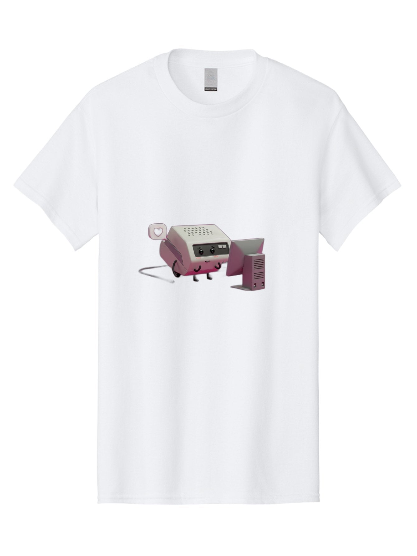 Heart-Icon-Modem-And-Monitor Men'S Graphic Tee, 100% Cotton, Comfortable Casual Summer Wear, Machine Washable, 3D Cartoon Printer, Printing Technology, Office Equipment, Cartoon Character, Computer Monitor, Printer Device, Purple Printer, Baa786