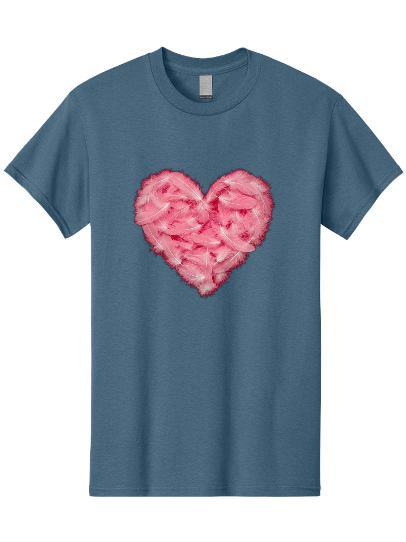 Heart-Of-Feathers Men'S Graphic Tee, 100% Cotton, Comfortable Casual Summer Wear, Machine Washable, Pink Feather Heart, Love Symbol, Soft Texture, Delicate Feathers, Romantic Gesture, Tender Heart, Loving Feeling Baa787