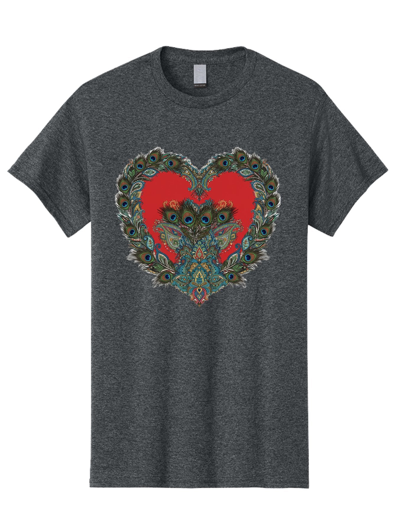 Heart-Peacock Men'S Graphic Tee, 100% Cotton, Comfortable Casual Summer Wear, Machine Washable, Heart Shape, Peacock Feathers, Red Heart, Blue Eyes, Colorful Design, Intricate Patterns, Symbolic Heart, Vibrant Colors, Emotional Expression, Baa788 7