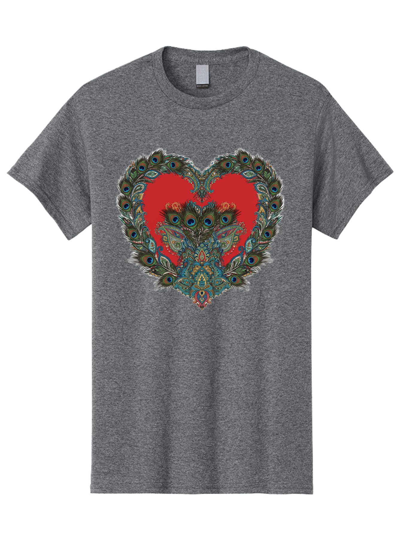 Heart-Peacock Men'S Graphic Tee, 100% Cotton, Comfortable Casual Summer Wear, Machine Washable, Heart Shape, Peacock Feathers, Red Heart, Blue Eyes, Colorful Design, Intricate Patterns, Symbolic Heart, Vibrant Colors, Emotional Expression, Baa788 7