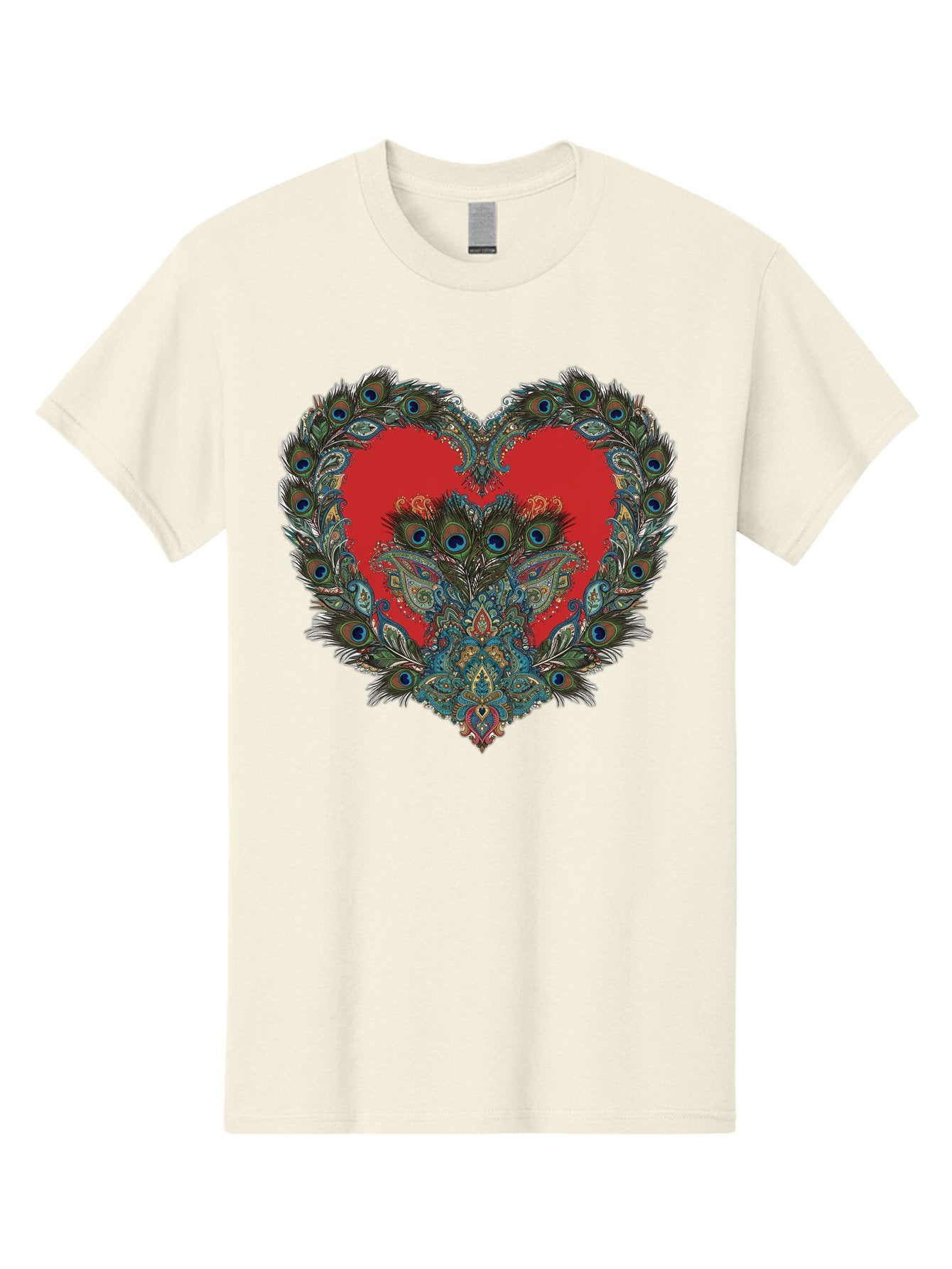 Heart-Peacock Men'S Graphic Tee, 100% Cotton, Comfortable Casual Summer Wear, Machine Washable, Heart Shape, Peacock Feathers, Red Heart, Blue Eyes, Colorful Design, Intricate Patterns, Symbolic Heart, Vibrant Colors, Emotional Expression, Baa788 4