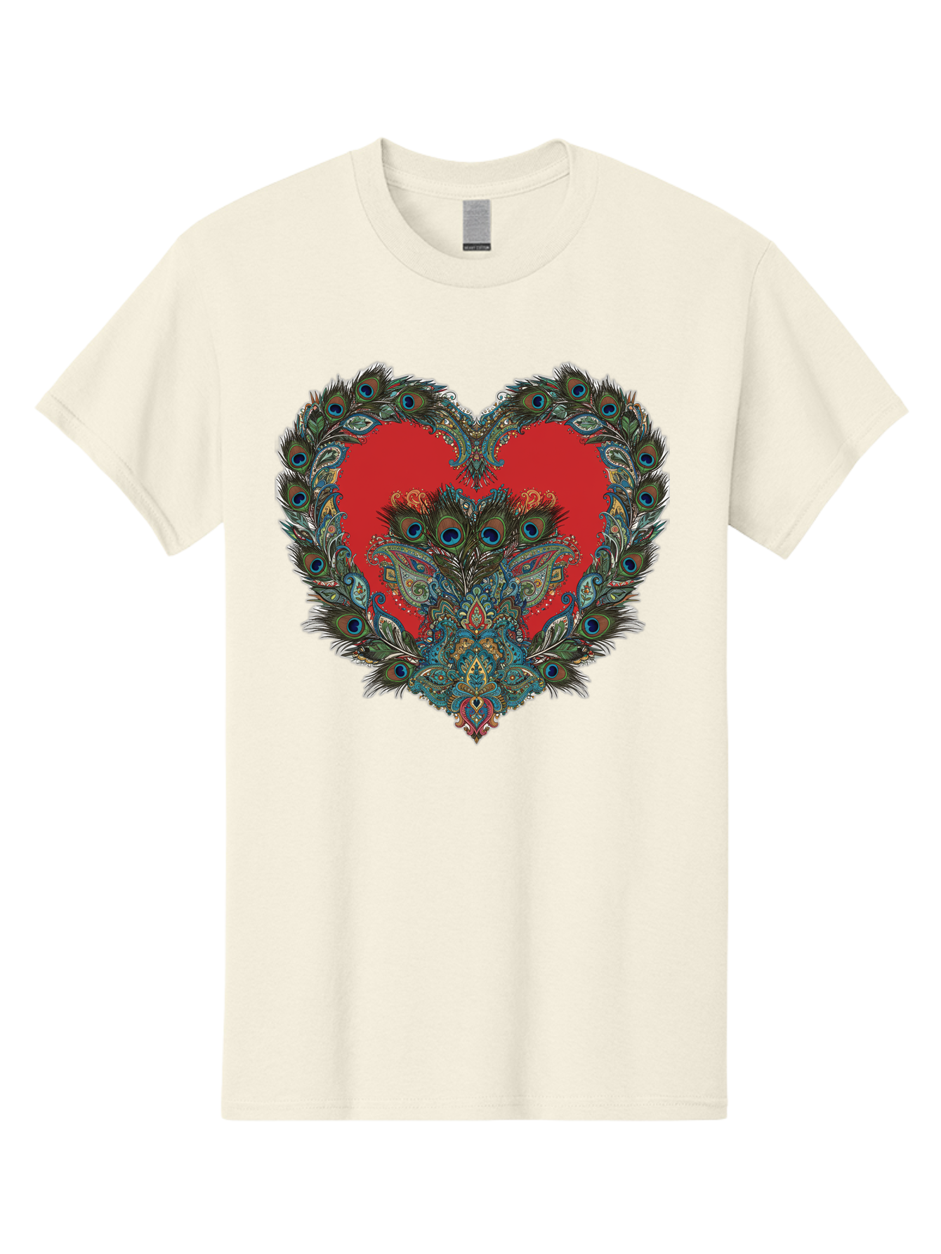 Heart-Peacock Men'S Graphic Tee, 100% Cotton, Comfortable Casual Summer Wear, Machine Washable, Heart Shape, Peacock Feathers, Red Heart, Blue Eyes, Colorful Design, Intricate Patterns, Symbolic Heart, Vibrant Colors, Emotional Expression, Baa788 23