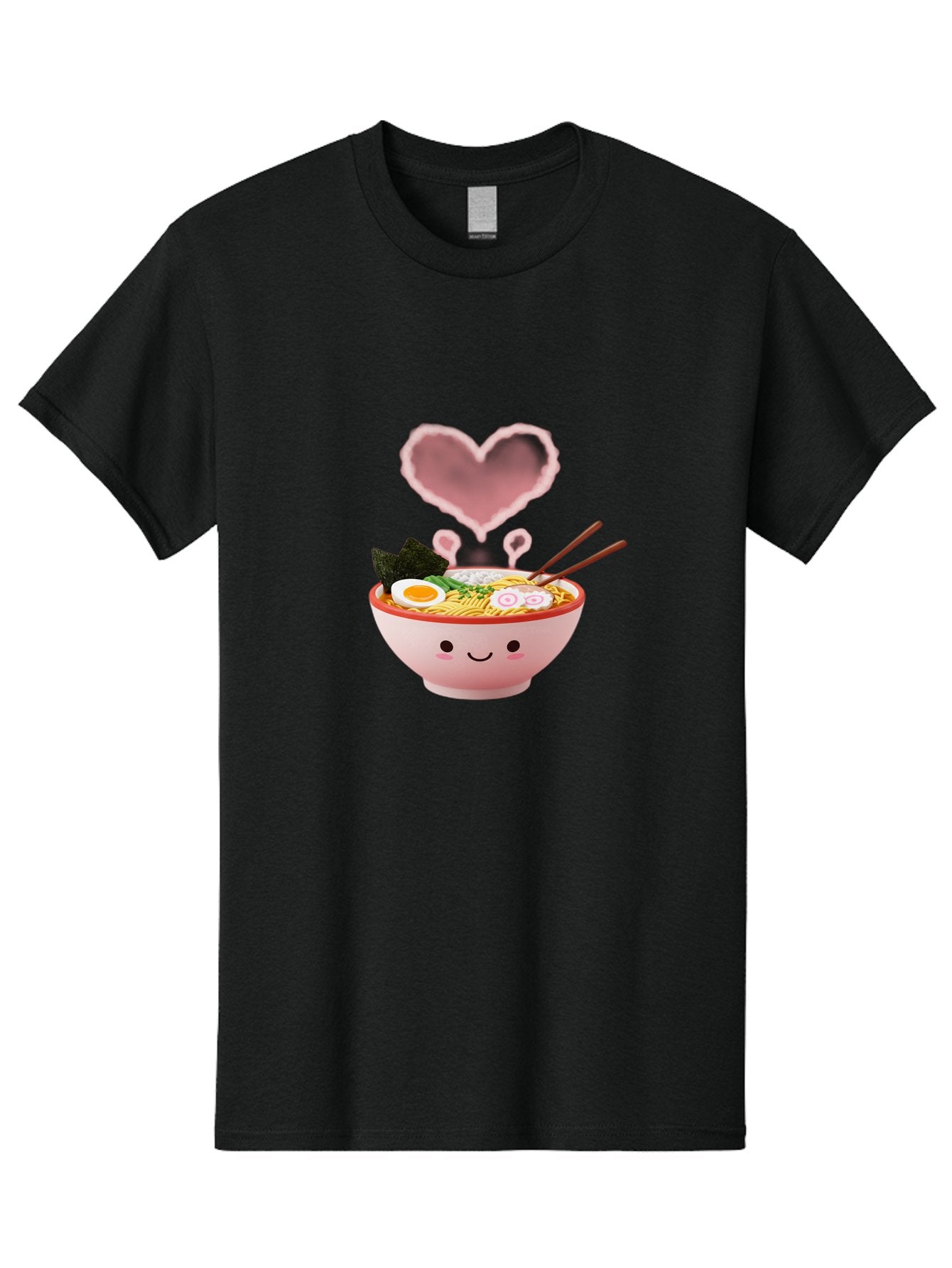 Heart-Ramen Men'S Graphic Tee, 100% Cotton, Comfortable Casual Summer Wear, Machine Washable, Cartoon Ramen Bowl, Cute Noodles, Adorable Meal, Steaming Hot, Pink Heart, Chopsticks, Egg, Seaweed, Tasty Food, Kawaii Culture, Japanese Cuisine, Baa789 6