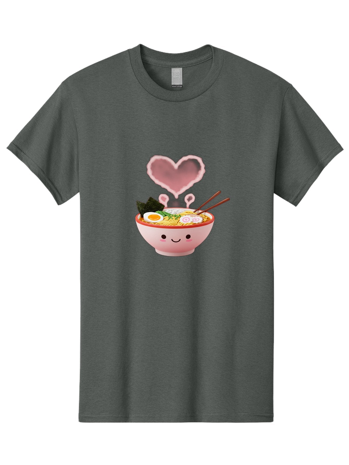 Heart-Ramen Men'S Graphic Tee, 100% Cotton, Comfortable Casual Summer Wear, Machine Washable, Cartoon Ramen Bowl, Cute Noodles, Adorable Meal, Steaming Hot, Pink Heart, Chopsticks, Egg, Seaweed, Tasty Food, Kawaii Culture, Japanese Cuisine, Baa789 4