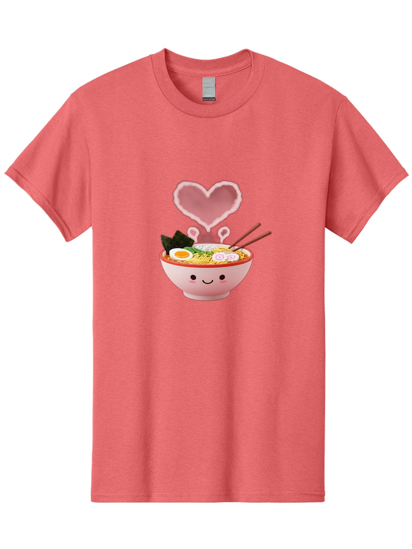 Heart-Ramen Men'S Graphic Tee, 100% Cotton, Comfortable Casual Summer Wear, Machine Washable, Cartoon Ramen Bowl, Cute Noodles, Adorable Meal, Steaming Hot, Pink Heart, Chopsticks, Egg, Seaweed, Tasty Food, Kawaii Culture, Japanese Cuisine, Baa789 7