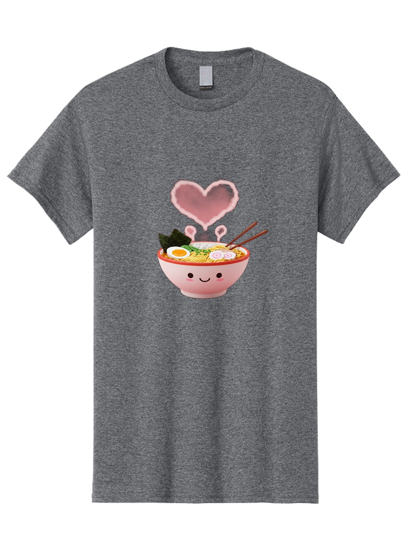 Heart-Ramen Men'S Graphic Tee, 100% Cotton, Comfortable Casual Summer Wear, Machine Washable, Cartoon Ramen Bowl, Cute Noodles, Adorable Meal, Steaming Hot, Pink Heart, Chopsticks, Egg, Seaweed, Tasty Food, Kawaii Culture, Japanese Cuisine, Baa789 15