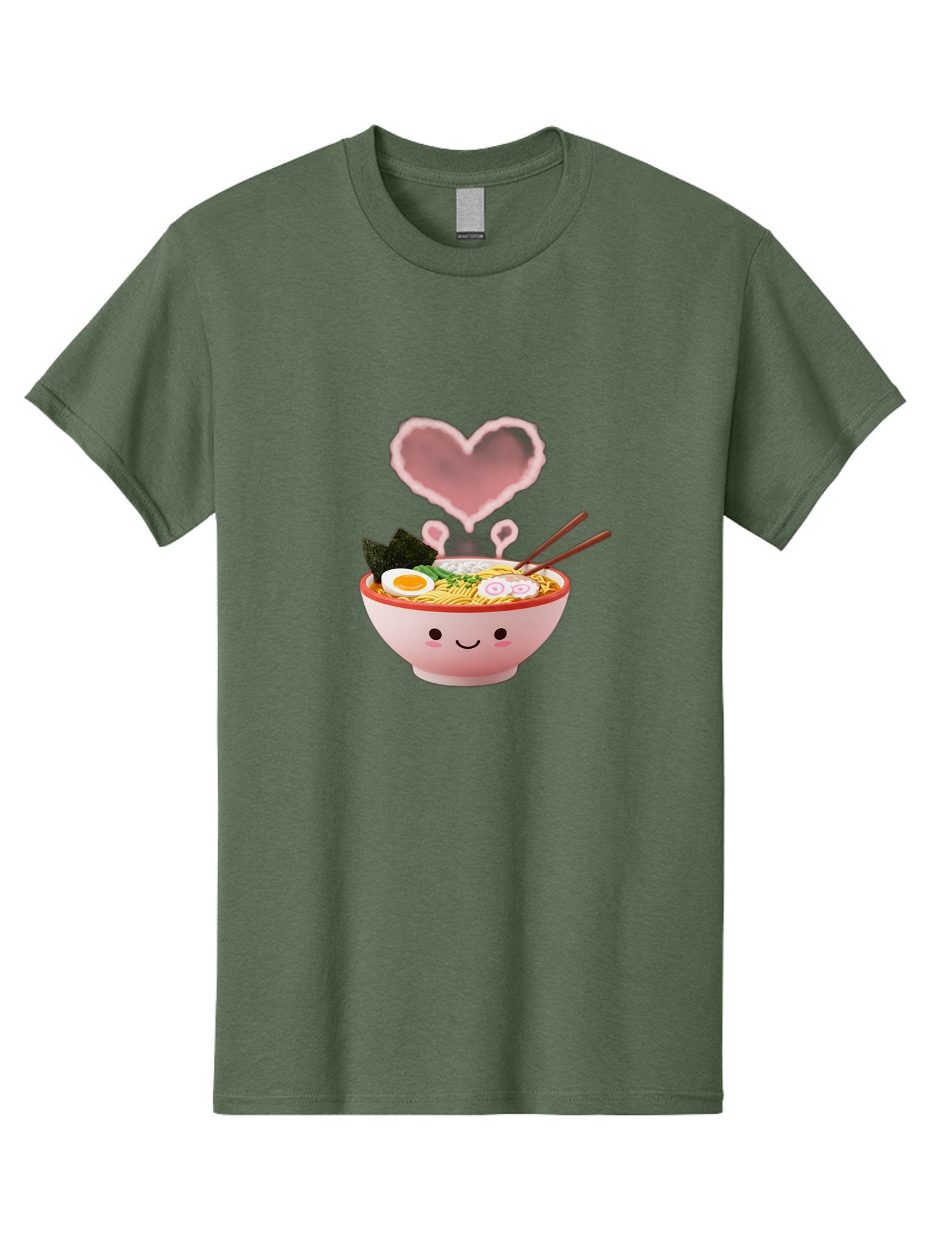 Heart-Ramen Men'S Graphic Tee, 100% Cotton, Comfortable Casual Summer Wear, Machine Washable, Cartoon Ramen Bowl, Cute Noodles, Adorable Meal, Steaming Hot, Pink Heart, Chopsticks, Egg, Seaweed, Tasty Food, Kawaii Culture, Japanese Cuisine, Baa789 8