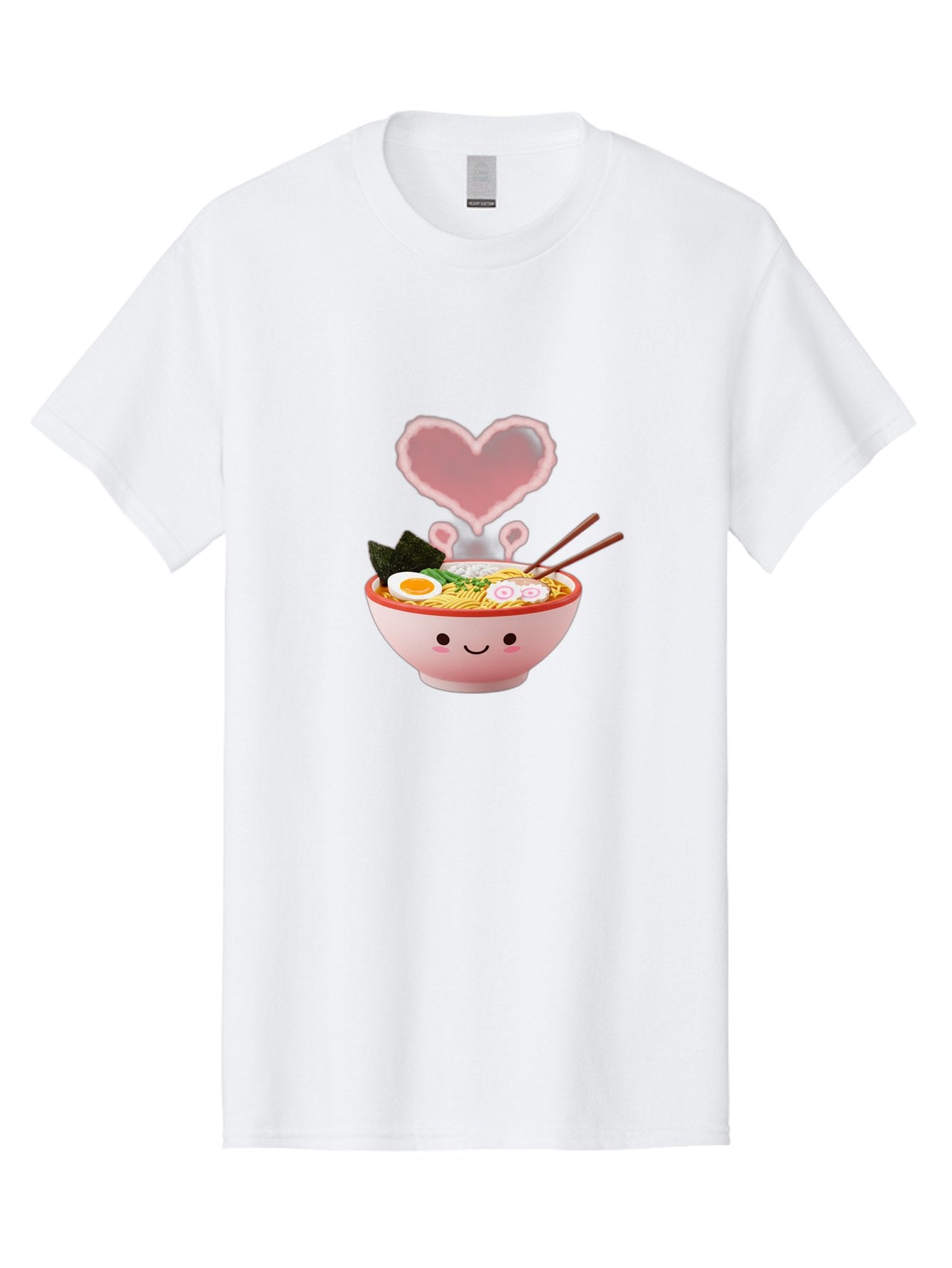 Heart-Ramen Men'S Graphic Tee, 100% Cotton, Comfortable Casual Summer Wear, Machine Washable, Cartoon Ramen Bowl, Cute Noodles, Adorable Meal, Steaming Hot, Pink Heart, Chopsticks, Egg, Seaweed, Tasty Food, Kawaii Culture, Japanese Cuisine, Baa789 9