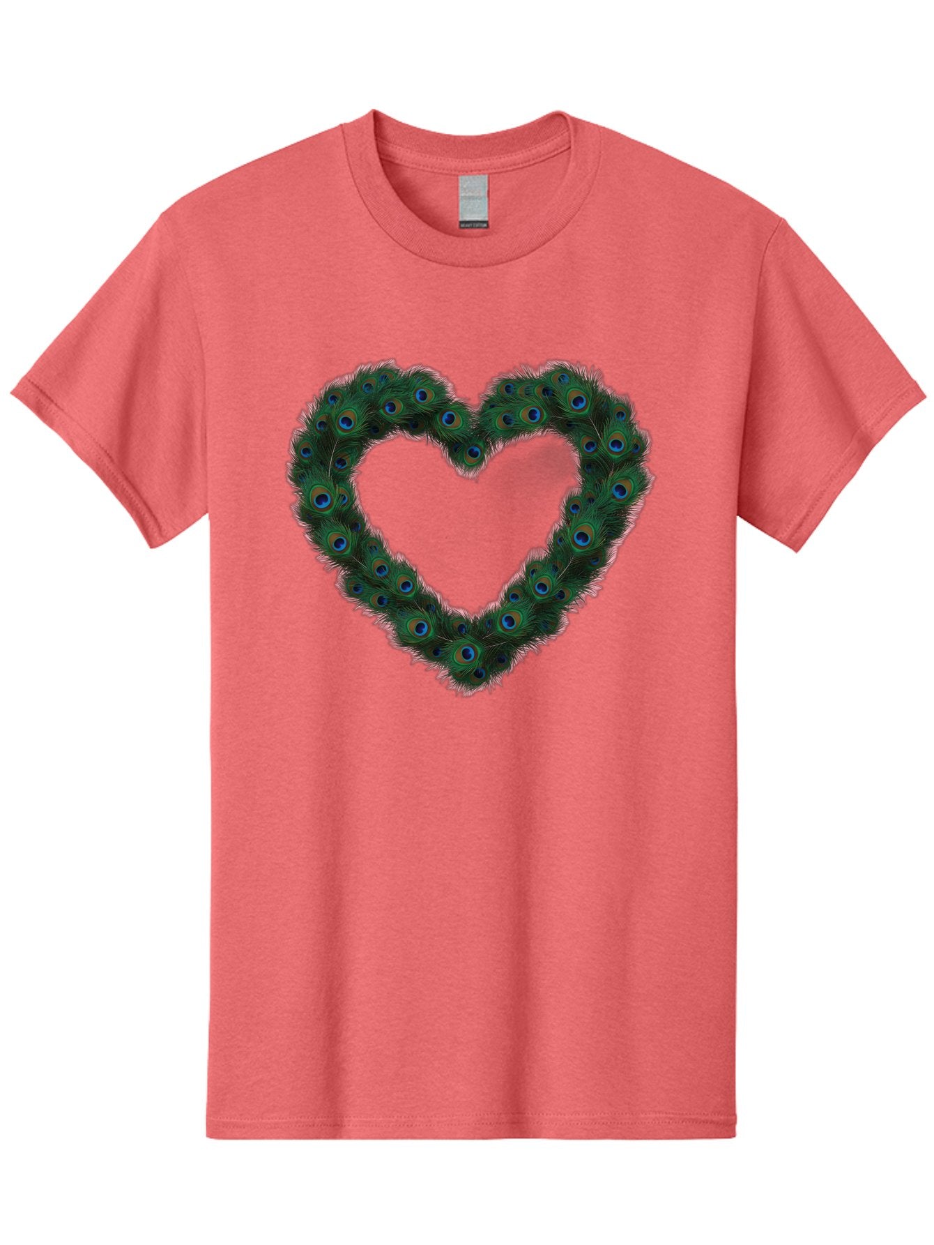 Heart-Shape-Peacock-Feathers Men'S Graphic Tee, 100% Cotton, Comfortable Casual Summer Wear, Machine Washable, Heart Shaped Peacock Feathers, Eye-Catching Design, Vibrant Blue And Green Hues, Symbol Of Love, Decorative Art, Colorful Pattern, Baa790 5