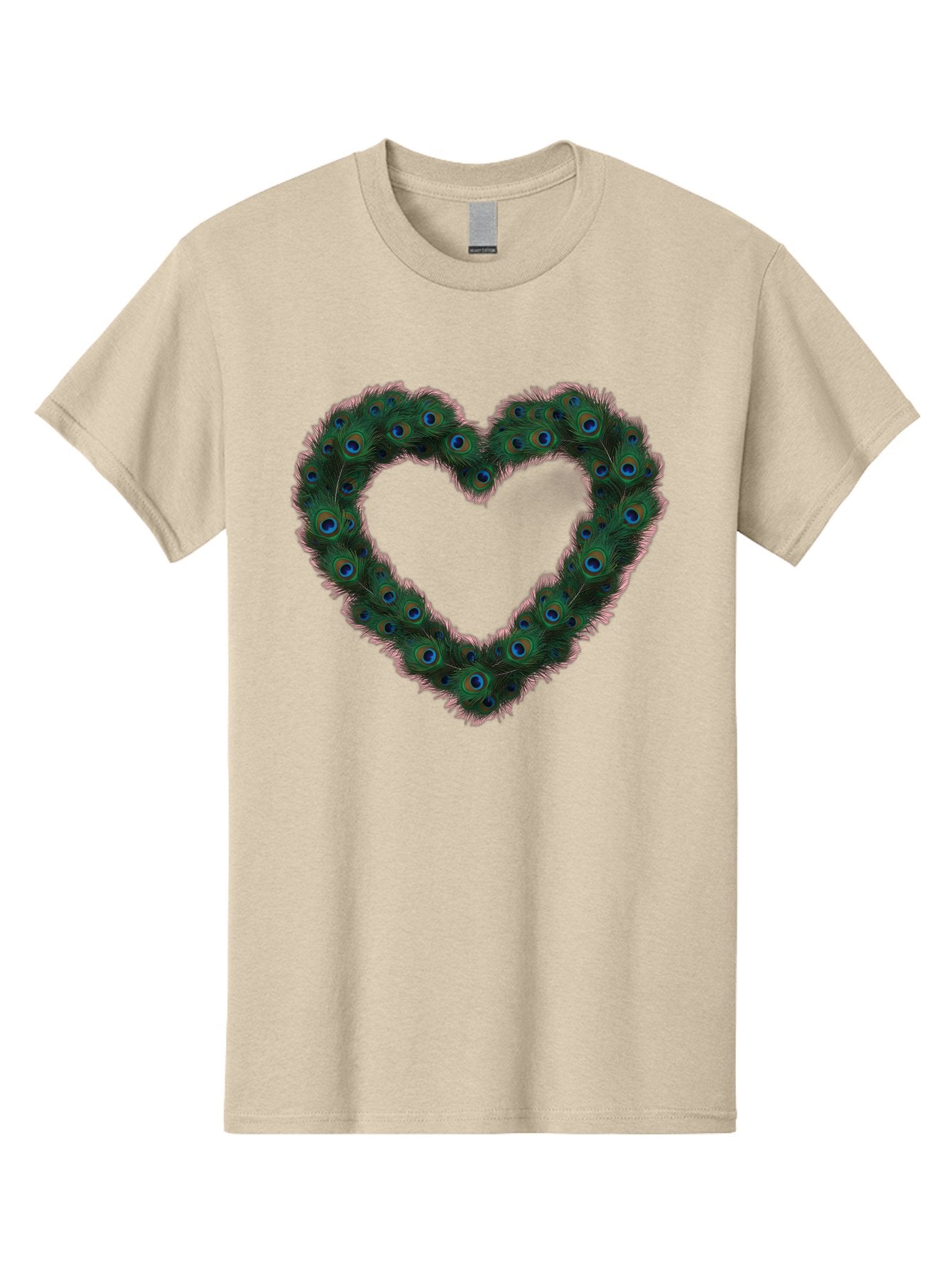 Heart-Shape-Peacock-Feathers Men'S Graphic Tee, 100% Cotton, Comfortable Casual Summer Wear, Machine Washable, Heart Shaped Peacock Feathers, Eye-Catching Design, Vibrant Blue And Green Hues, Symbol Of Love, Decorative Art, Colorful Pattern, Baa790 7