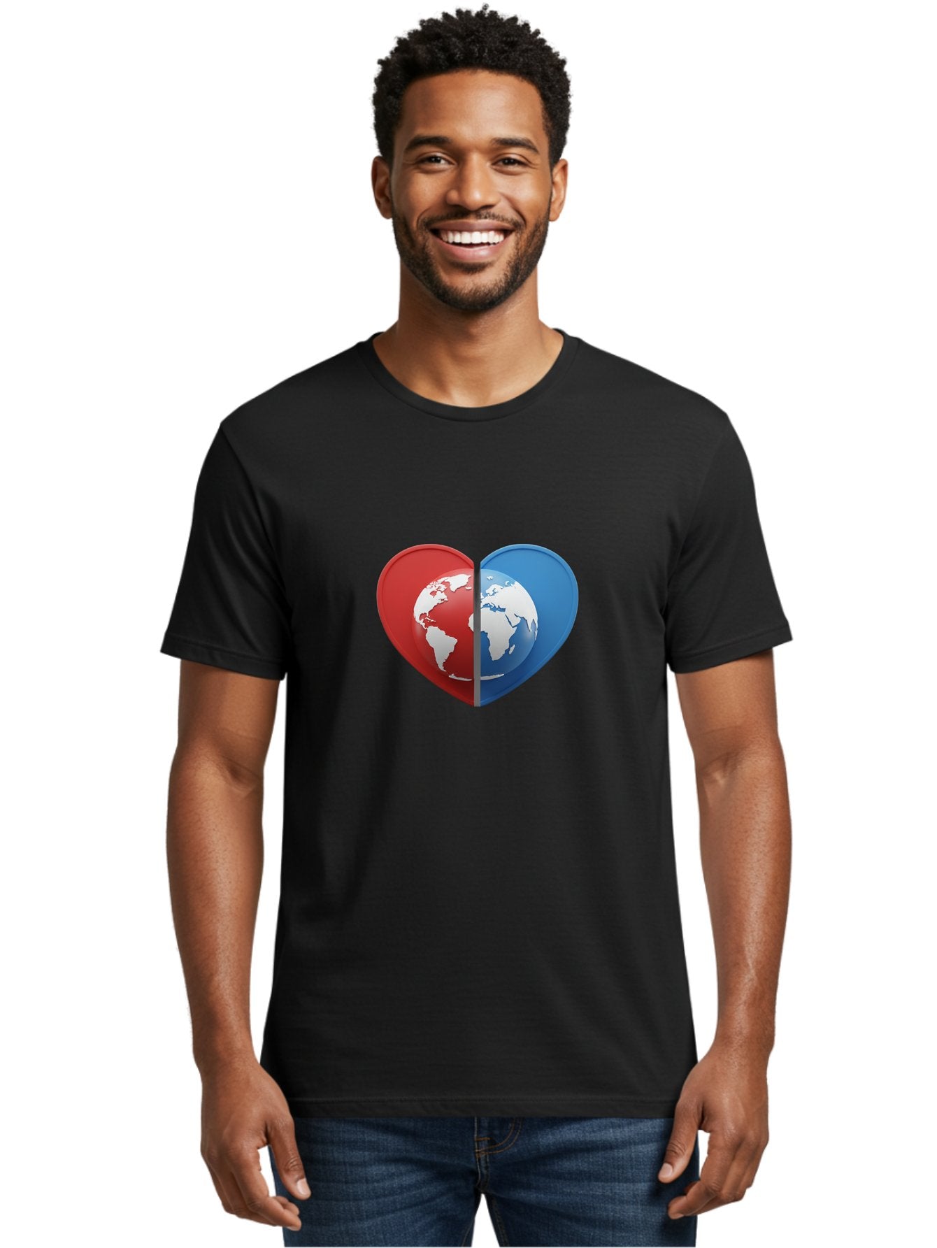 Heart-Shaped-Earth Men'S Graphic Tee, 100% Cotton, Comfortable Casual Summer Wear, Machine Washable, Heart-Shaped Earth, Global Unity, World Love, International Harmony, Earth Symbol, Global Connection, Love For Planet, World Map, Baa791 25