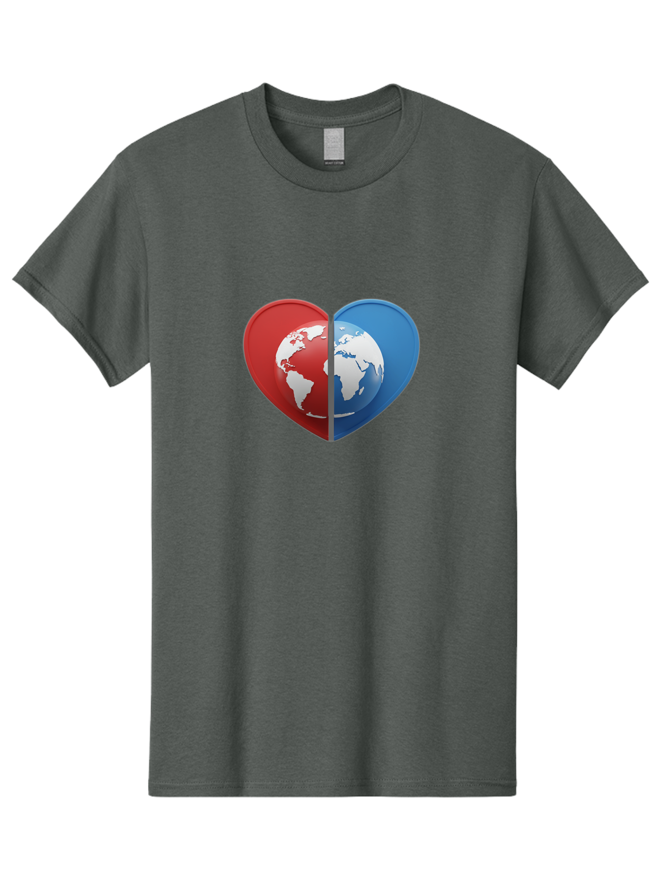 Heart-Shaped-Earth Men'S Graphic Tee, 100% Cotton, Comfortable Casual Summer Wear, Machine Washable, Heart-Shaped Earth, Global Unity, World Love, International Harmony, Earth Symbol, Global Connection, Love For Planet, World Map, Baa791 3