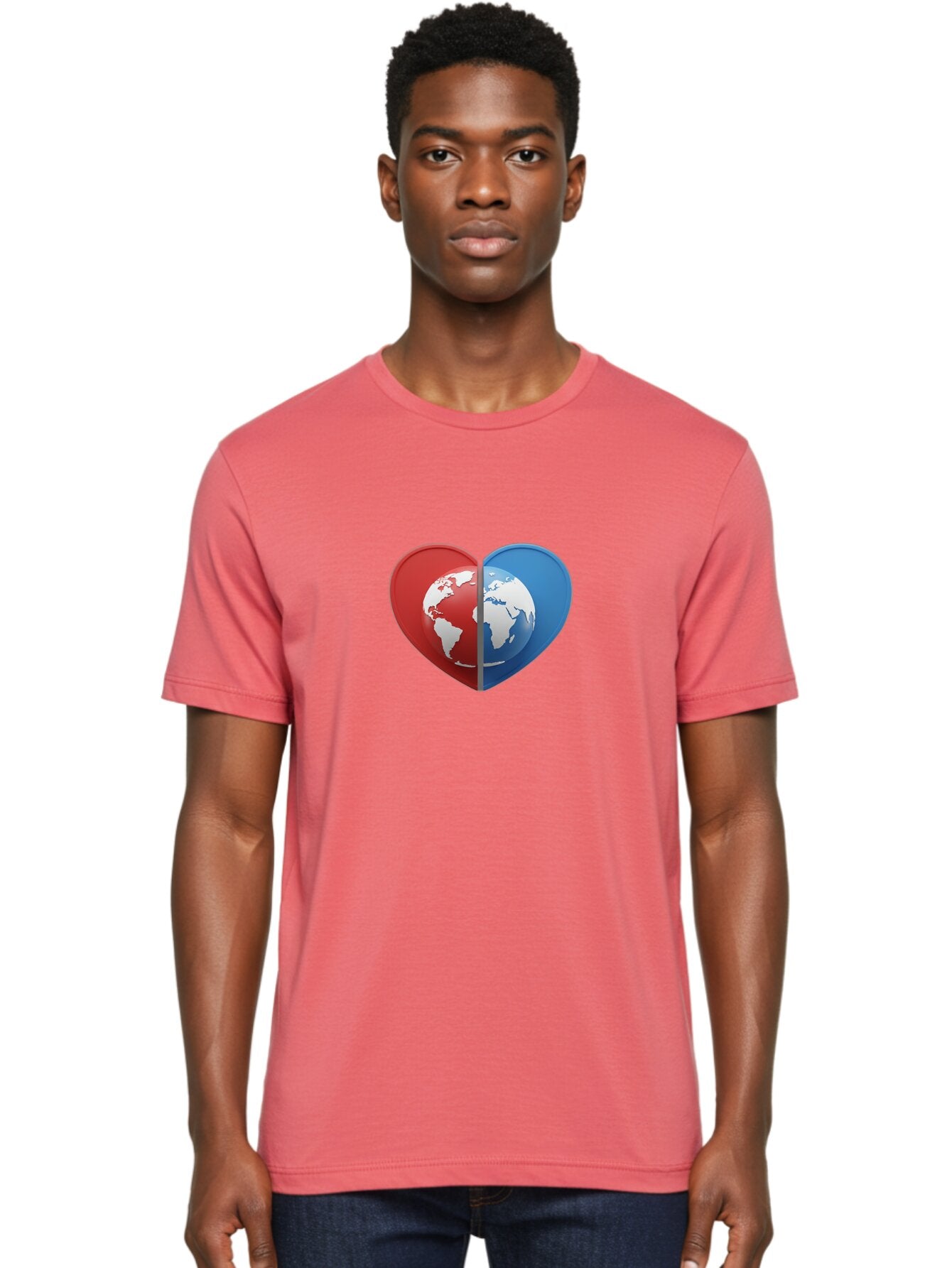 Heart-Shaped-Earth Men'S Graphic Tee, 100% Cotton, Comfortable Casual Summer Wear, Machine Washable, Heart-Shaped Earth, Global Unity, World Love, International Harmony, Earth Symbol, Global Connection, Love For Planet, World Map, Baa791 26