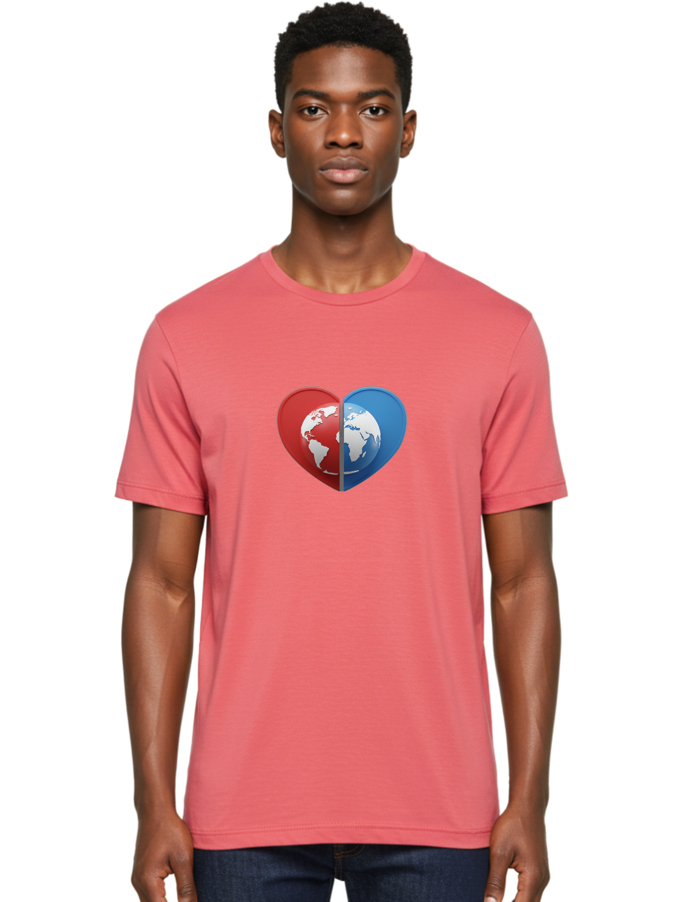 Heart-Shaped-Earth Men'S Graphic Tee, 100% Cotton, Comfortable Casual Summer Wear, Machine Washable, Heart-Shaped Earth, Global Unity, World Love, International Harmony, Earth Symbol, Global Connection, Love For Planet, World Map, Baa791 10