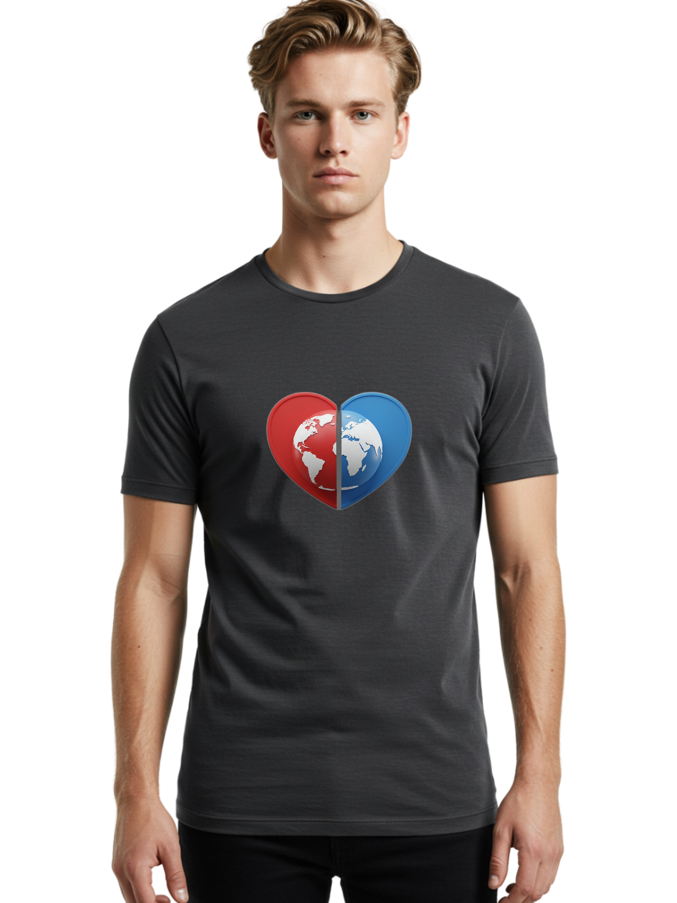 Heart-Shaped-Earth Men'S Graphic Tee, 100% Cotton, Comfortable Casual Summer Wear, Machine Washable, Heart-Shaped Earth, Global Unity, World Love, International Harmony, Earth Symbol, Global Connection, Love For Planet, World Map, Baa791 28