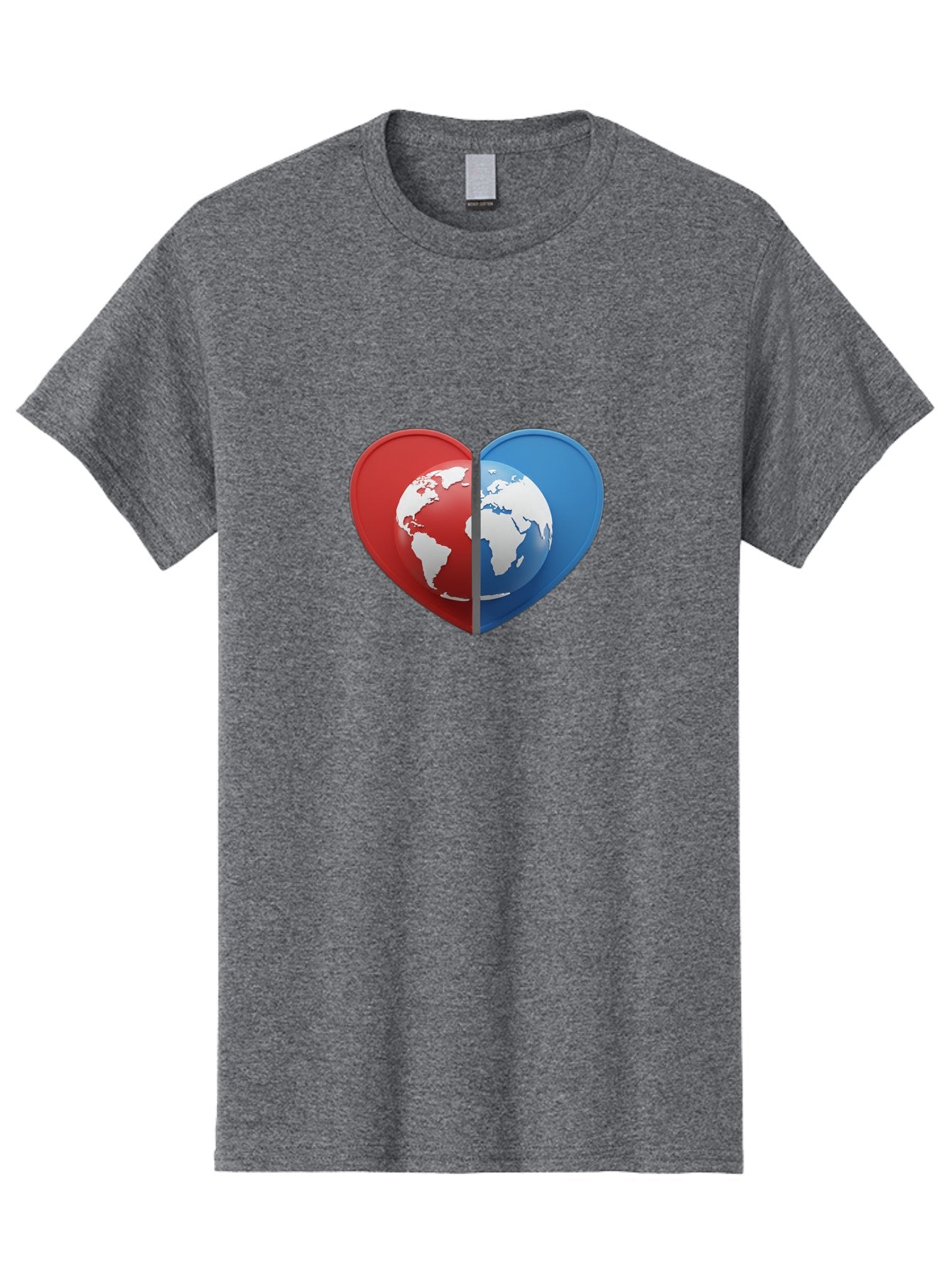 Heart-Shaped-Earth Men'S Graphic Tee, 100% Cotton, Comfortable Casual Summer Wear, Machine Washable, Heart-Shaped Earth, Global Unity, World Love, International Harmony, Earth Symbol, Global Connection, Love For Planet, World Map, Baa791 5
