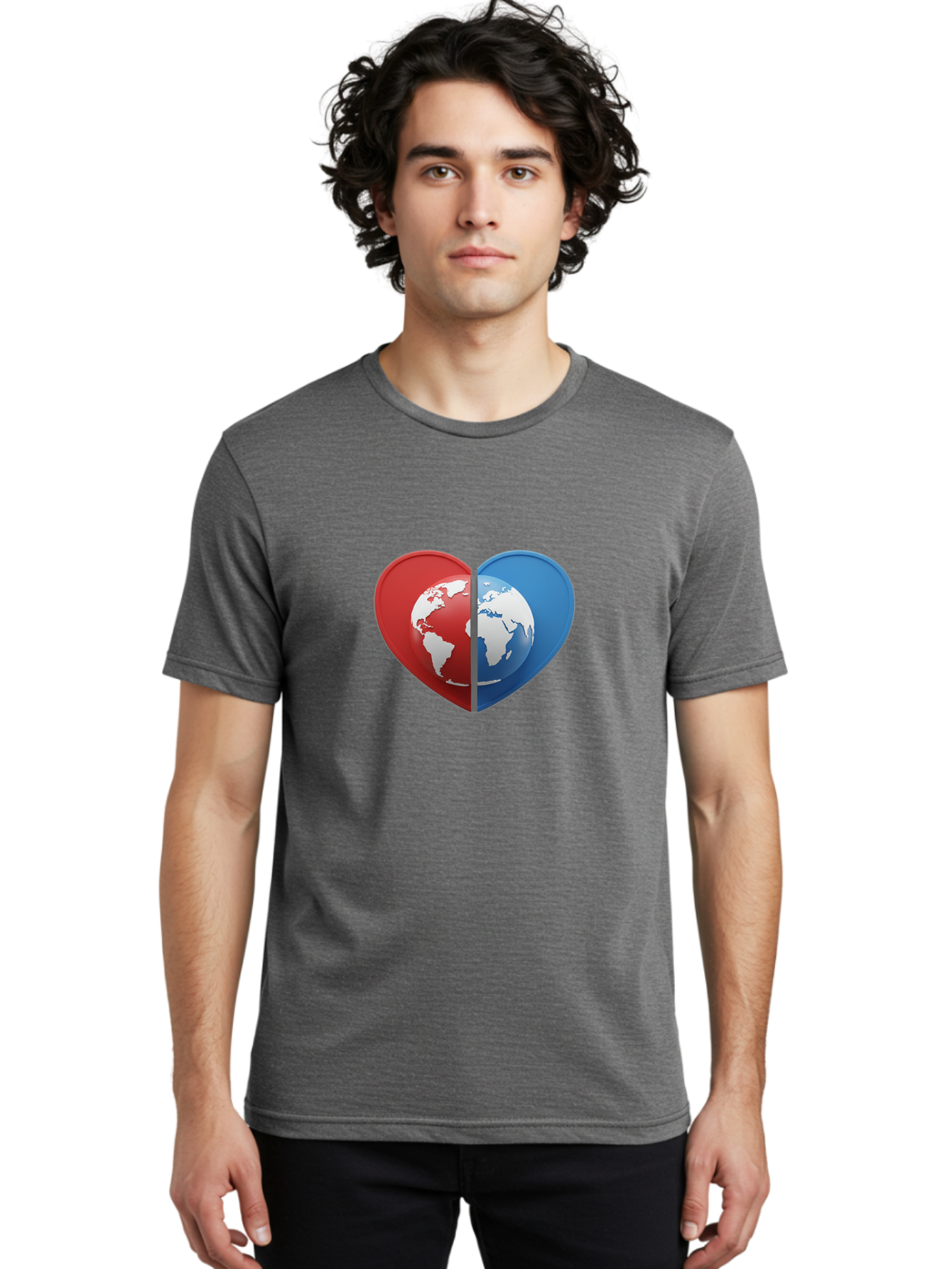 Heart-Shaped-Earth Men'S Graphic Tee, 100% Cotton, Comfortable Casual Summer Wear, Machine Washable, Heart-Shaped Earth, Global Unity, World Love, International Harmony, Earth Symbol, Global Connection, Love For Planet, World Map, Baa791 16