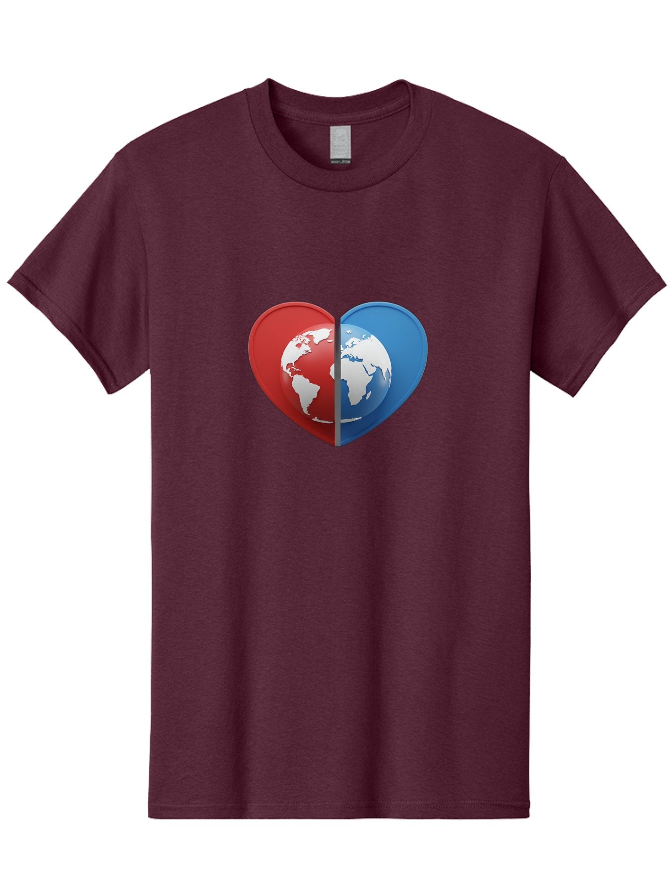 Heart-Shaped-Earth Men'S Graphic Tee, 100% Cotton, Comfortable Casual Summer Wear, Machine Washable, Heart-Shaped Earth, Global Unity, World Love, International Harmony, Earth Symbol, Global Connection, Love For Planet, World Map, Baa791 11