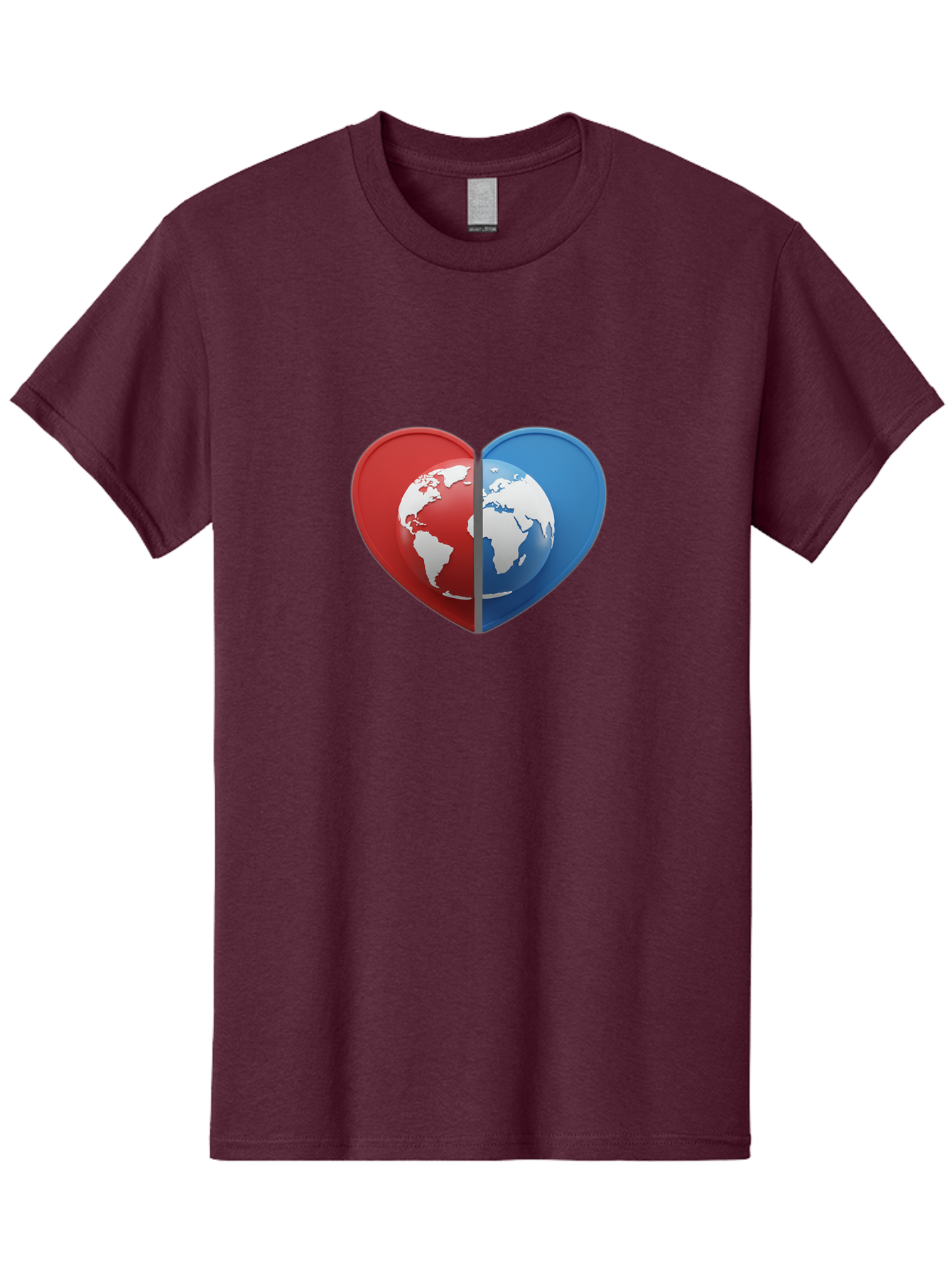 Heart-Shaped-Earth Men'S Graphic Tee, 100% Cotton, Comfortable Casual Summer Wear, Machine Washable, Heart-Shaped Earth, Global Unity, World Love, International Harmony, Earth Symbol, Global Connection, Love For Planet, World Map, Baa791 7