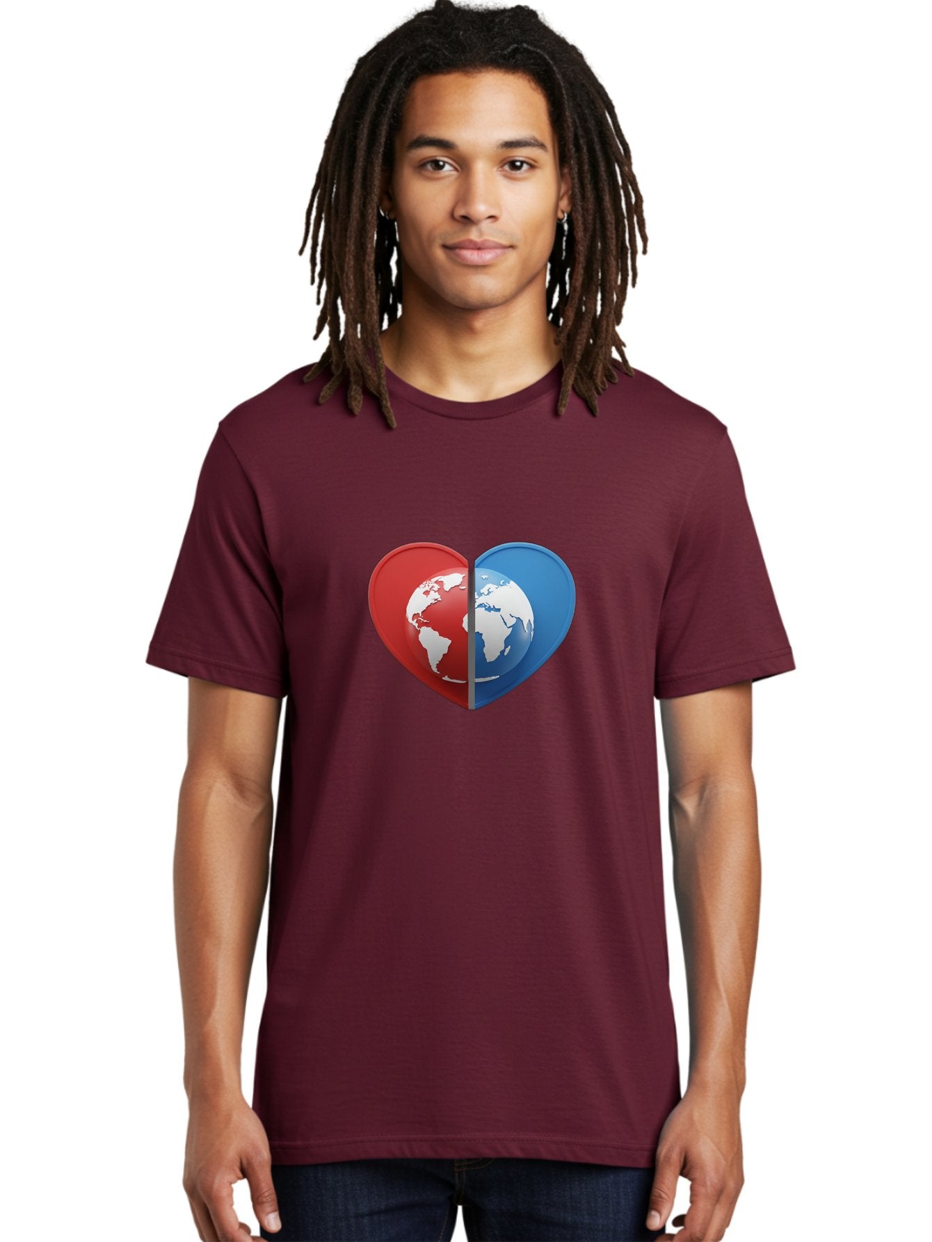 Heart-Shaped-Earth Men'S Graphic Tee, 100% Cotton, Comfortable Casual Summer Wear, Machine Washable, Heart-Shaped Earth, Global Unity, World Love, International Harmony, Earth Symbol, Global Connection, Love For Planet, World Map, Baa791 27