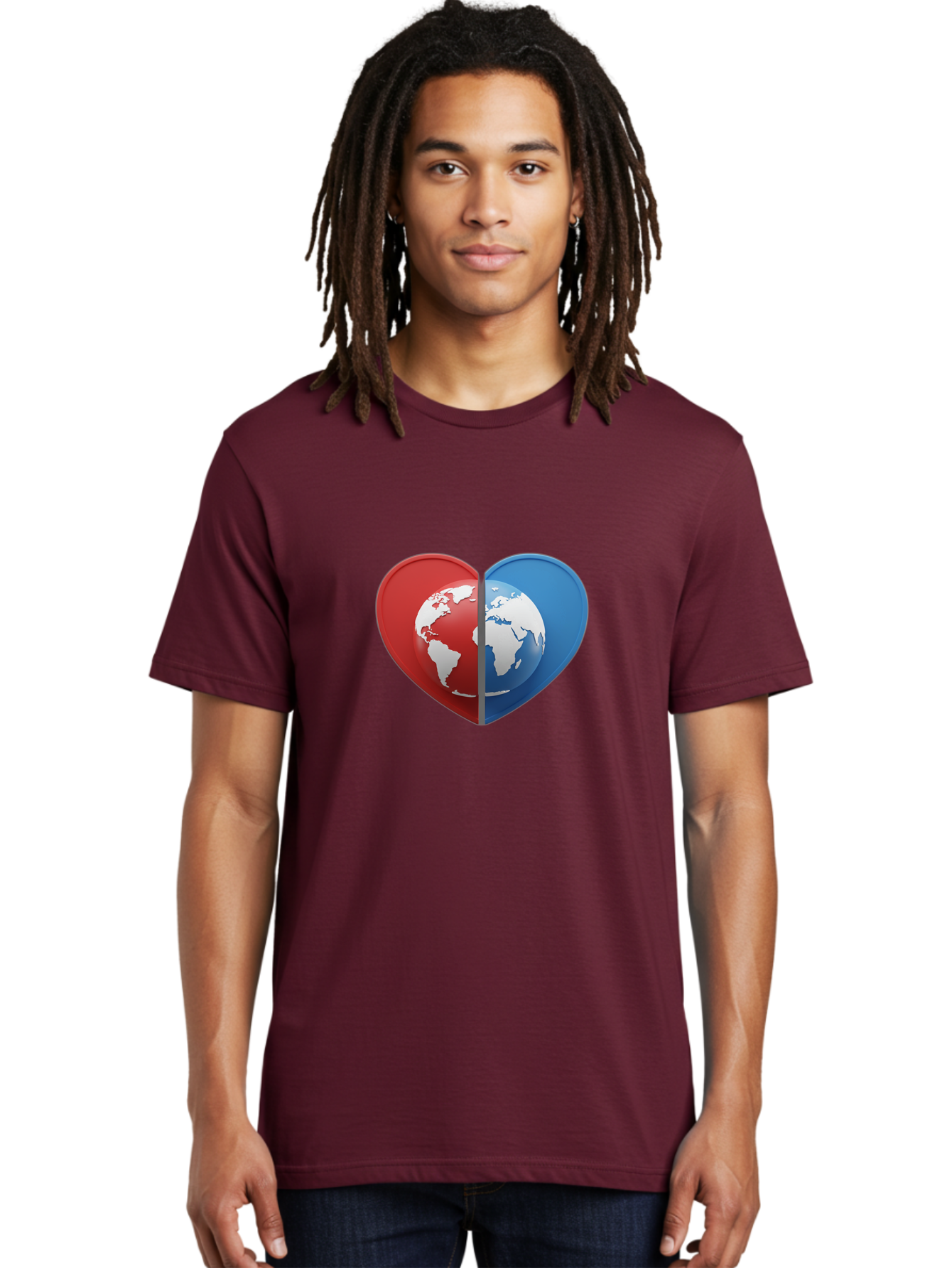Heart-Shaped-Earth Men'S Graphic Tee, 100% Cotton, Comfortable Casual Summer Wear, Machine Washable, Heart-Shaped Earth, Global Unity, World Love, International Harmony, Earth Symbol, Global Connection, Love For Planet, World Map, Baa791 8