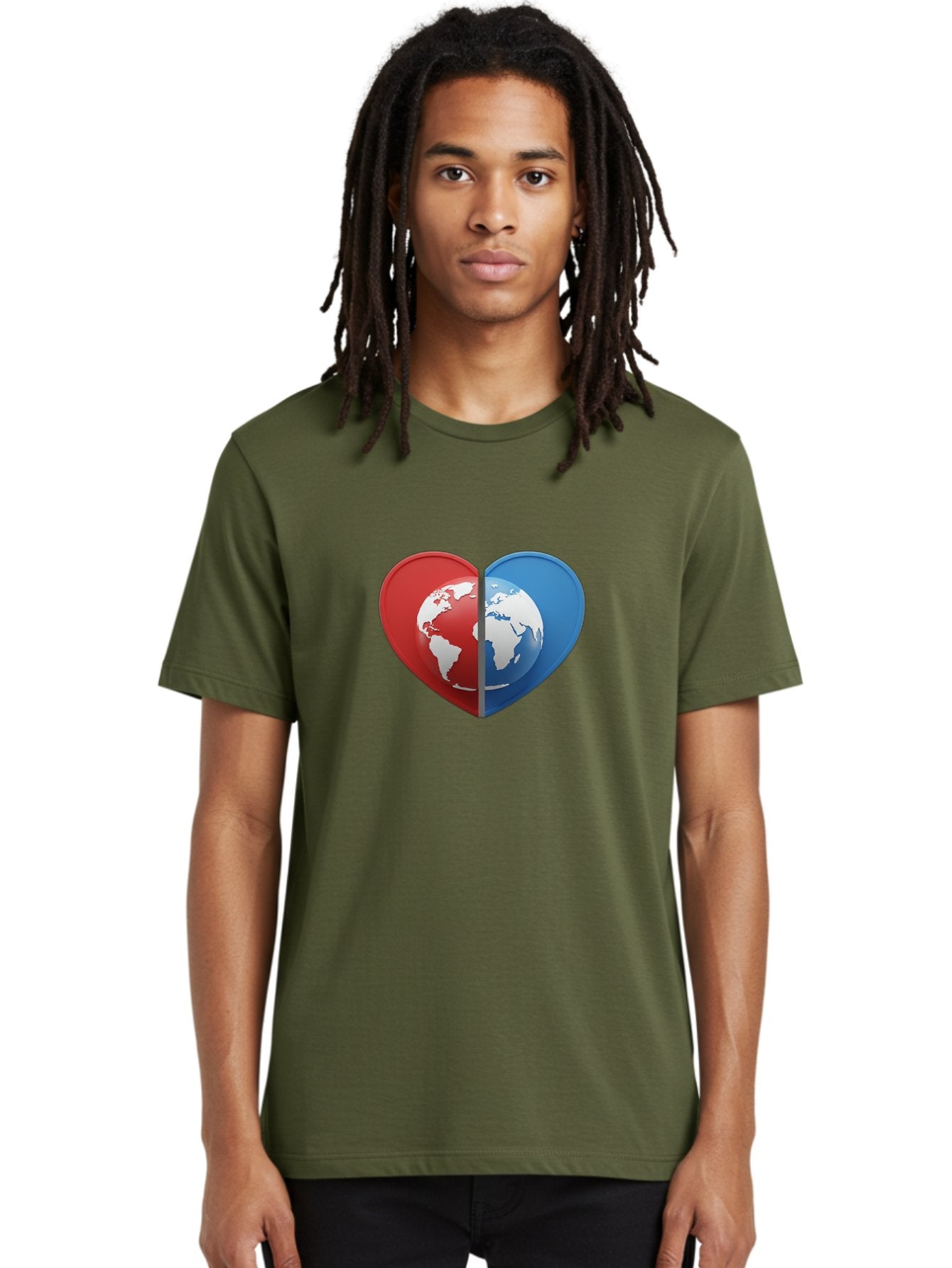 Heart-Shaped-Earth Men'S Graphic Tee, 100% Cotton, Comfortable Casual Summer Wear, Machine Washable, Heart-Shaped Earth, Global Unity, World Love, International Harmony, Earth Symbol, Global Connection, Love For Planet, World Map, Baa791 19